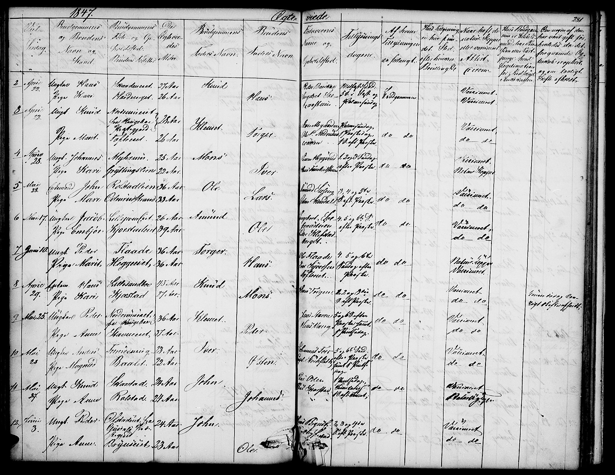 Sør-Fron prestekontor, AV/SAH-PREST-010/H/Ha/Hab/L0001: Parish register (copy) no. 1, 1844-1863, p. 281