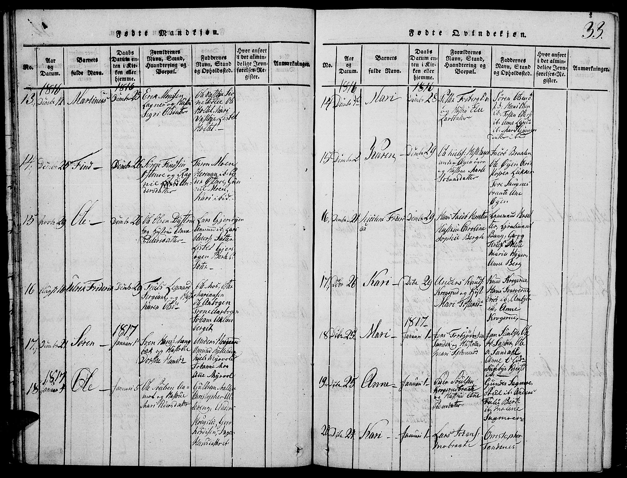 Strøm-Odalen prestekontor, SAH/PREST-028/H/Ha/Hab/L0001: Parish register (copy) no. 1, 1813-1825, p. 33