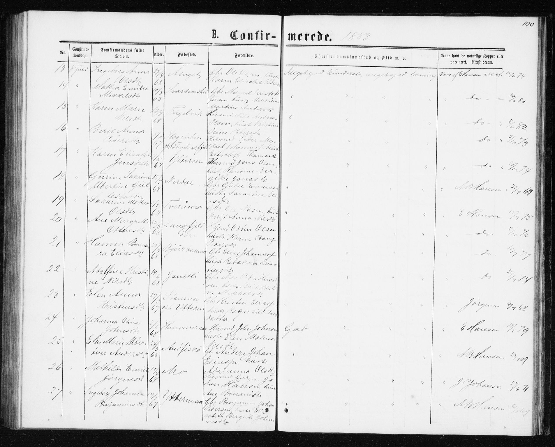 Ministerialprotokoller, klokkerbøker og fødselsregistre - Nordland, AV/SAT-A-1459/827/L0416: Parish register (copy) no. 827C05, 1865-1886, p. 100