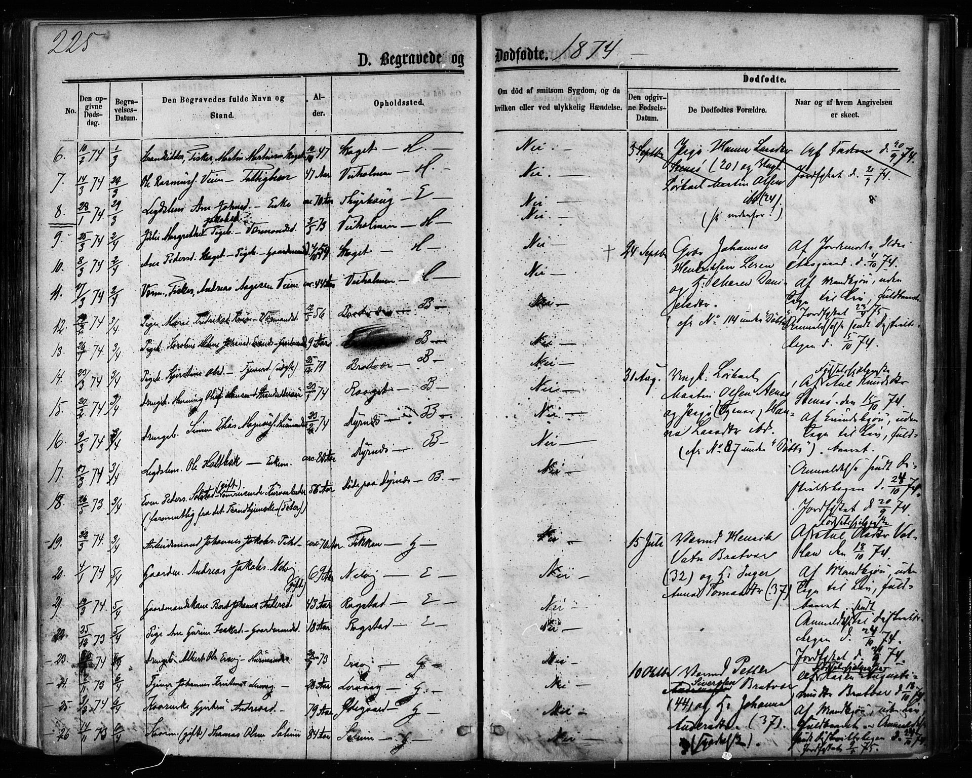 Ministerialprotokoller, klokkerbøker og fødselsregistre - Møre og Romsdal, AV/SAT-A-1454/581/L0938: Parish register (official) no. 581A06, 1873-1879, p. 225