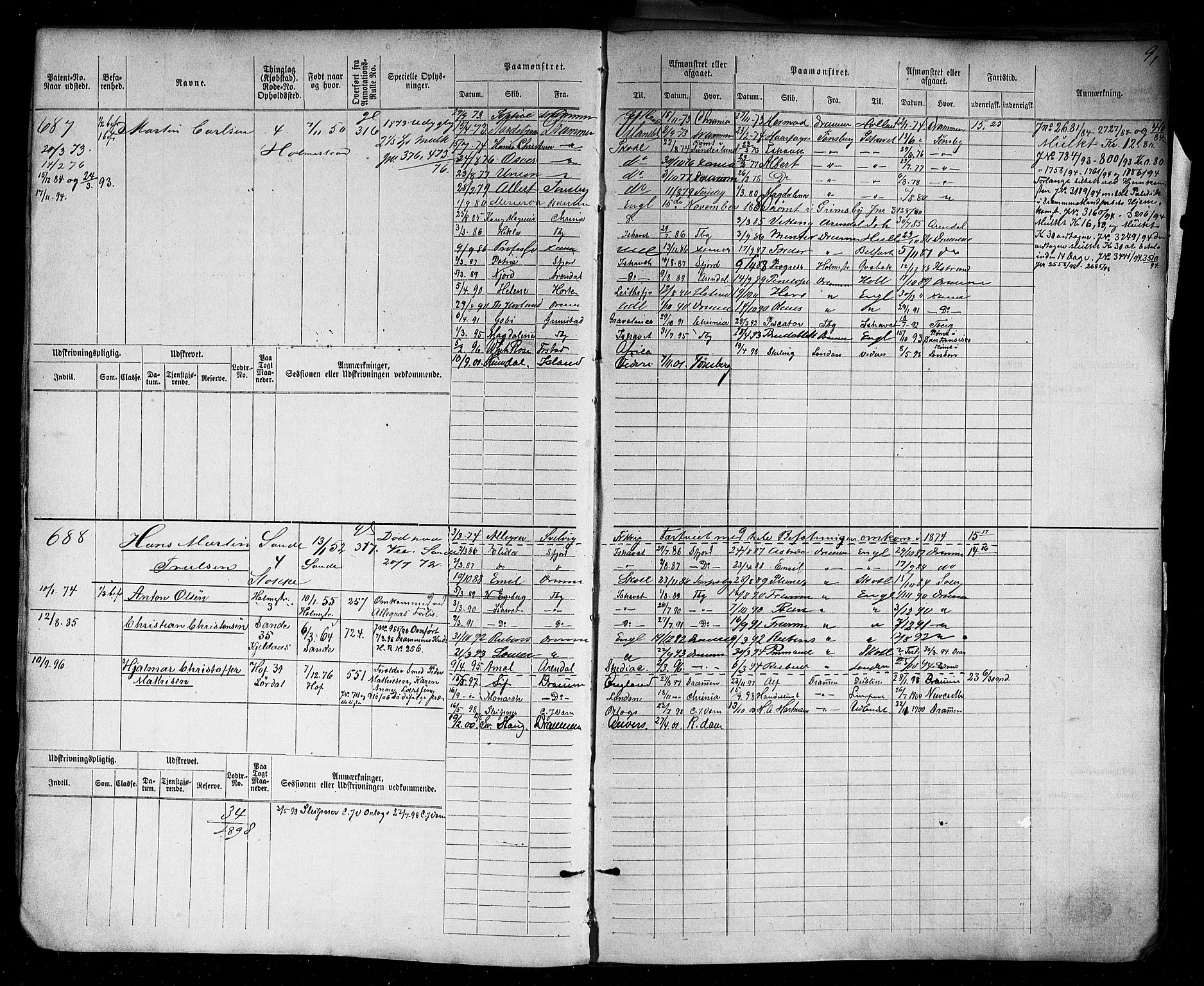 Holmestrand innrulleringskontor, AV/SAKO-A-1151/F/Fc/L0004: Hovedrulle, 1872-1913, p. 12