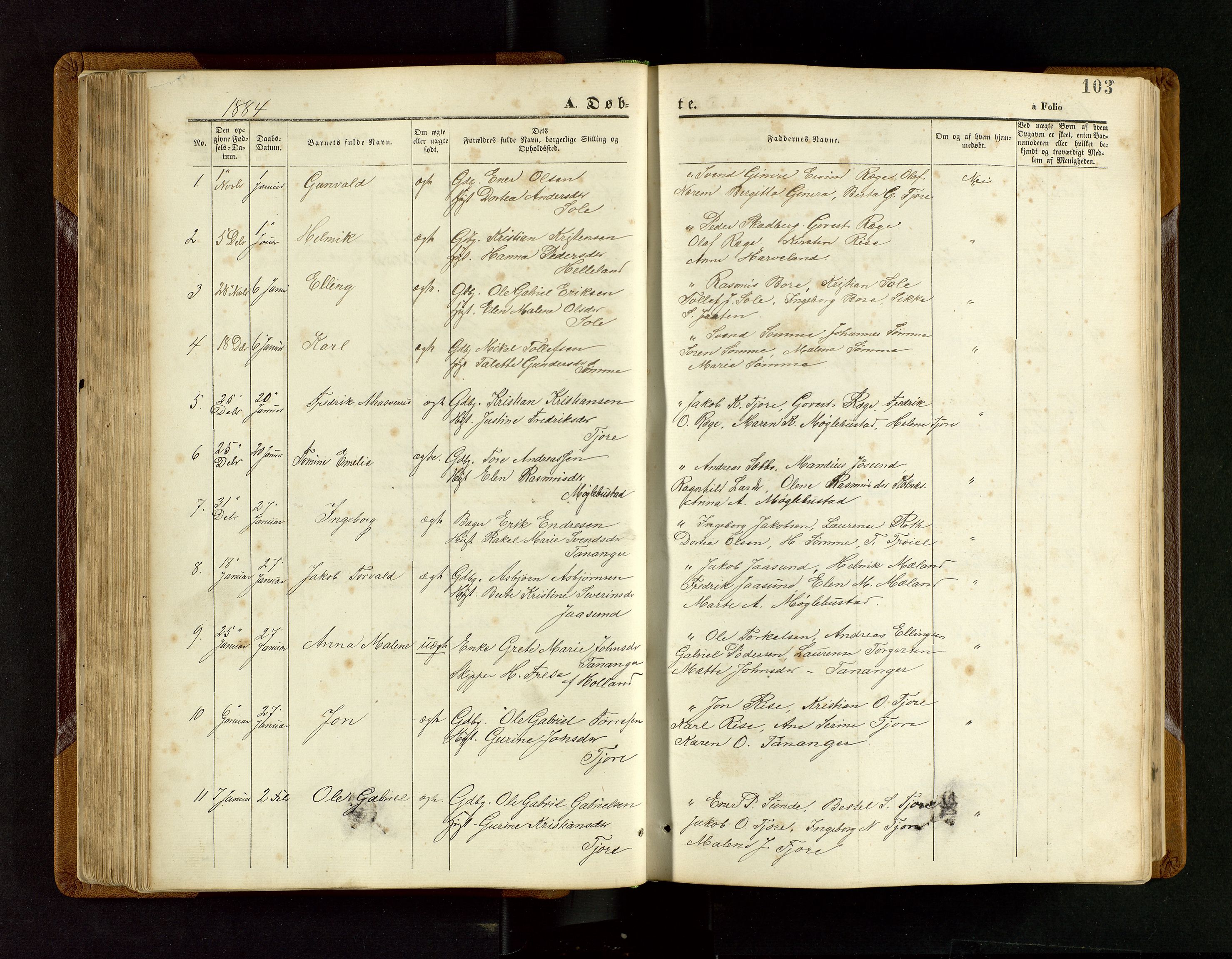 Håland sokneprestkontor, AV/SAST-A-101802/001/30BB/L0003: Parish register (copy) no. B 3, 1873-1893, p. 103