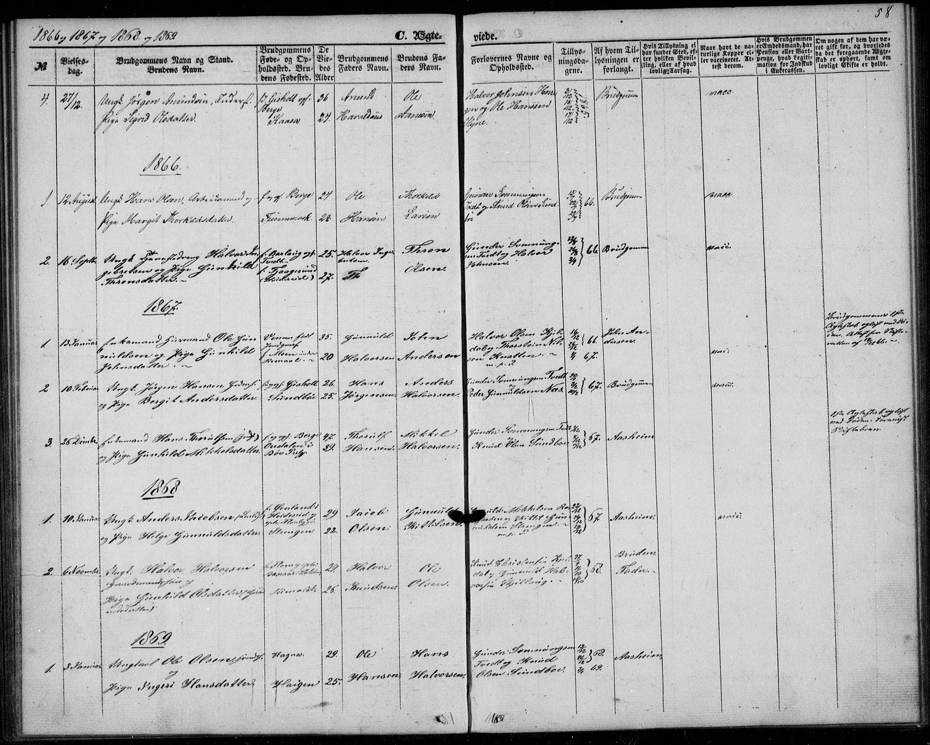 Lunde kirkebøker, SAKO/A-282/F/Fb/L0002: Parish register (official) no. II 2, 1861-1881, p. 58