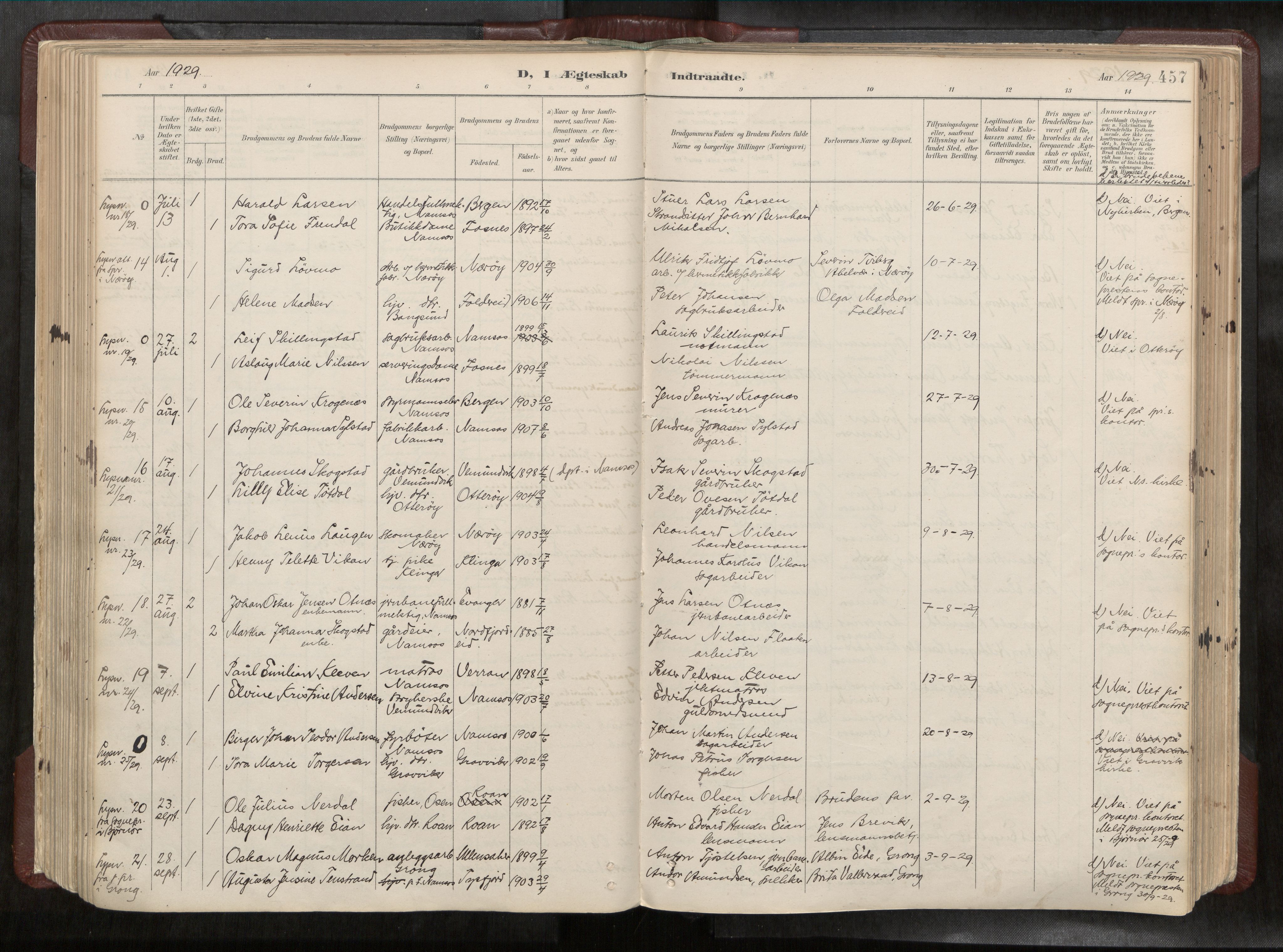Ministerialprotokoller, klokkerbøker og fødselsregistre - Nord-Trøndelag, AV/SAT-A-1458/768/L0579a: Parish register (official) no. 768A14, 1887-1931, p. 457