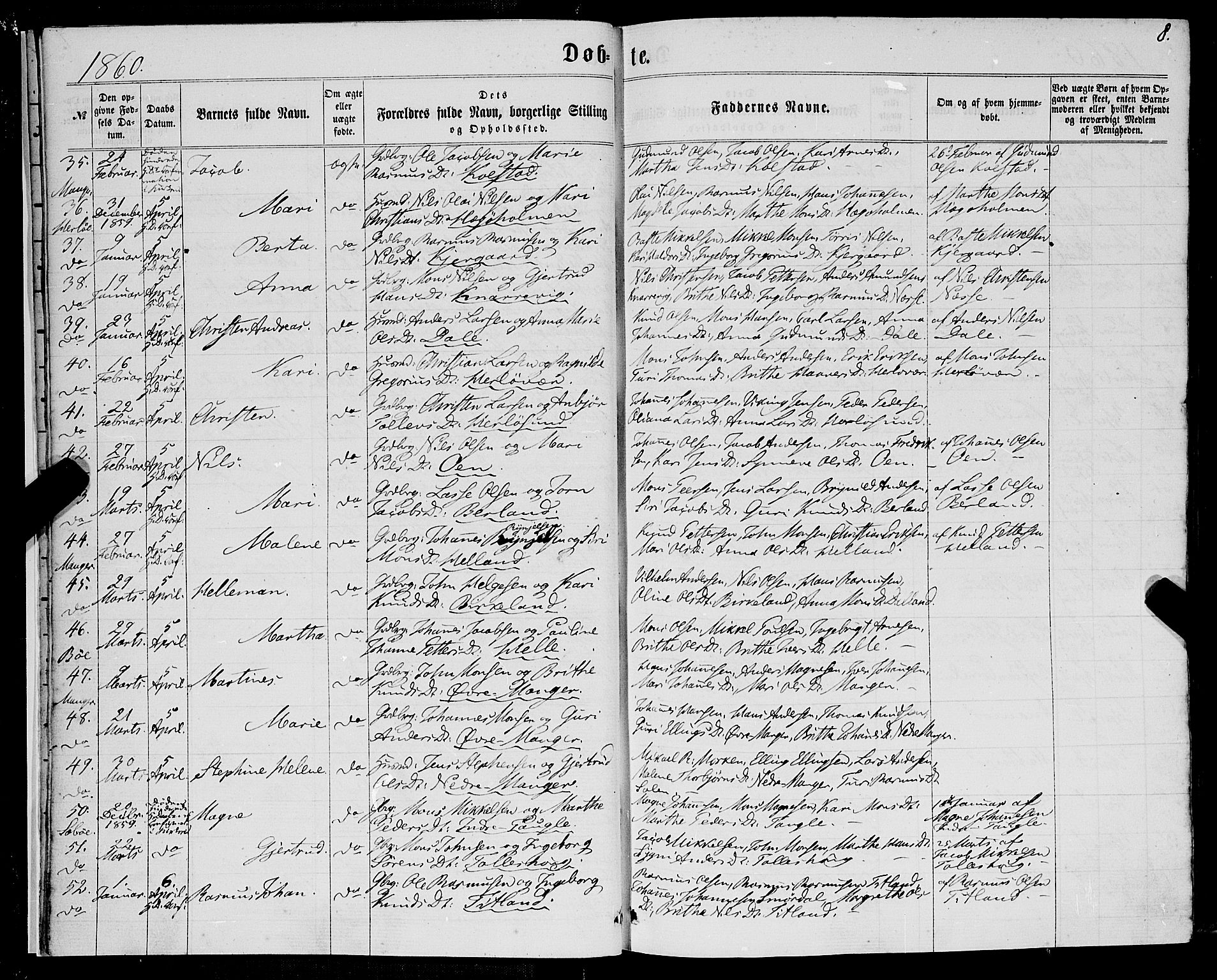 Manger sokneprestembete, AV/SAB-A-76801/H/Haa: Parish register (official) no. A 7, 1860-1870, p. 8