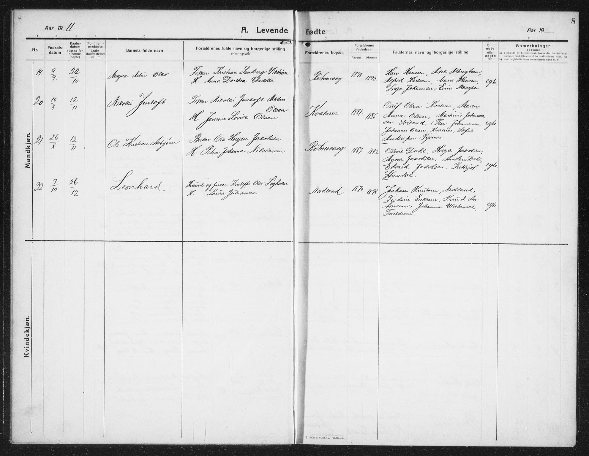 Ministerialprotokoller, klokkerbøker og fødselsregistre - Nordland, AV/SAT-A-1459/807/L0124: Parish register (copy) no. 807C02, 1910-1935, p. 8