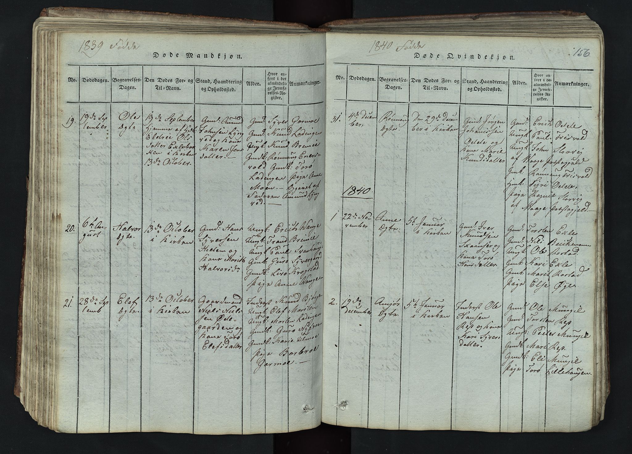 Lom prestekontor, AV/SAH-PREST-070/L/L0002: Parish register (copy) no. 2, 1815-1844, p. 156