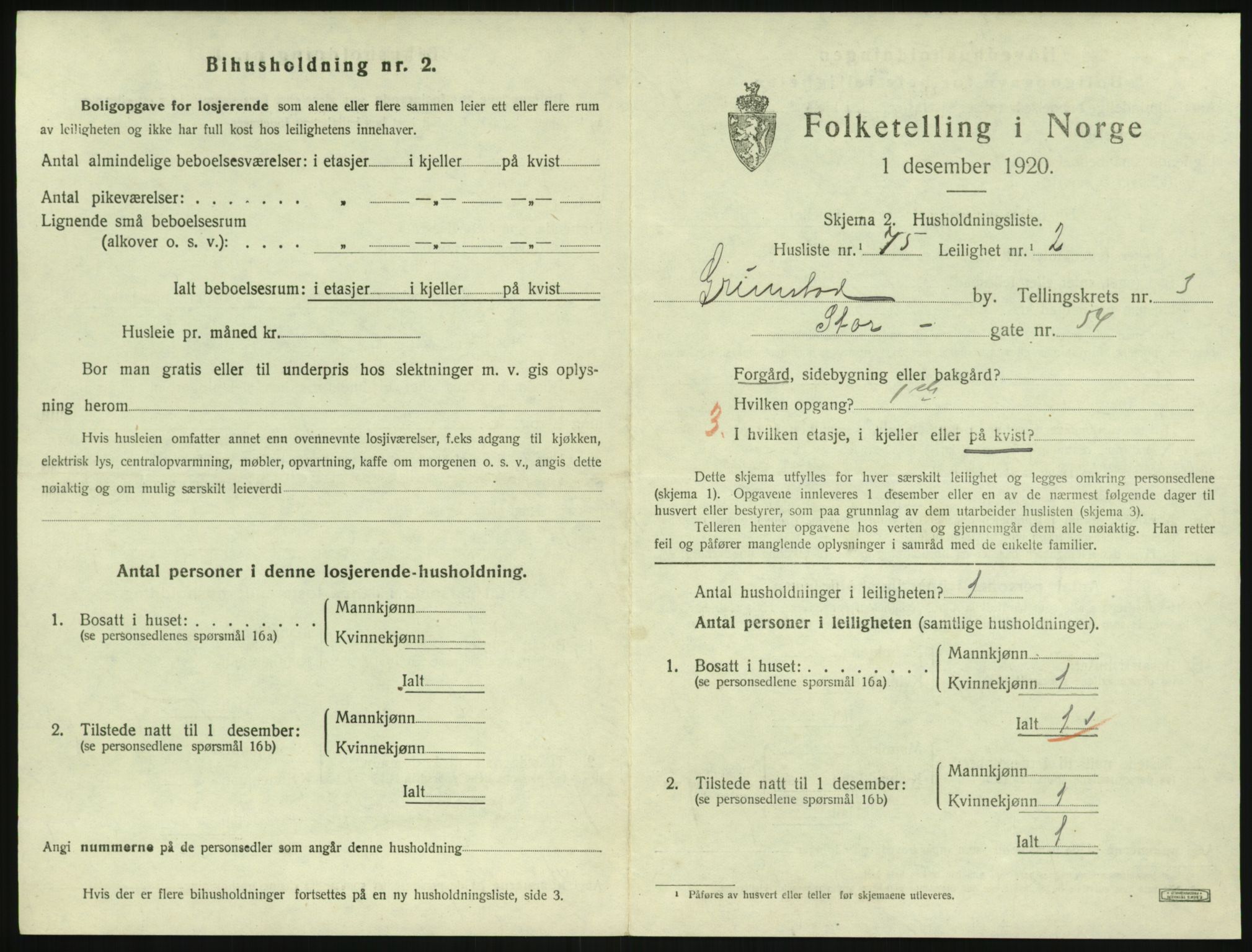 SAK, 1920 census for Grimstad, 1920, p. 1743