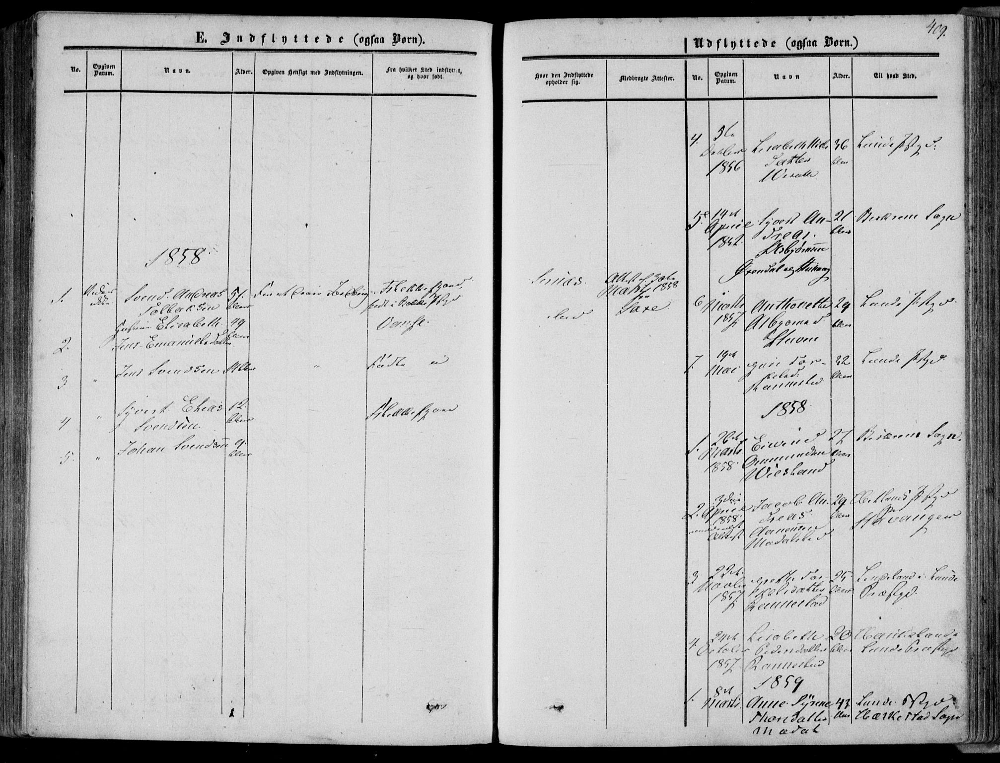 Bakke sokneprestkontor, SAK/1111-0002/F/Fa/Faa/L0006: Parish register (official) no. A 6, 1855-1877, p. 409