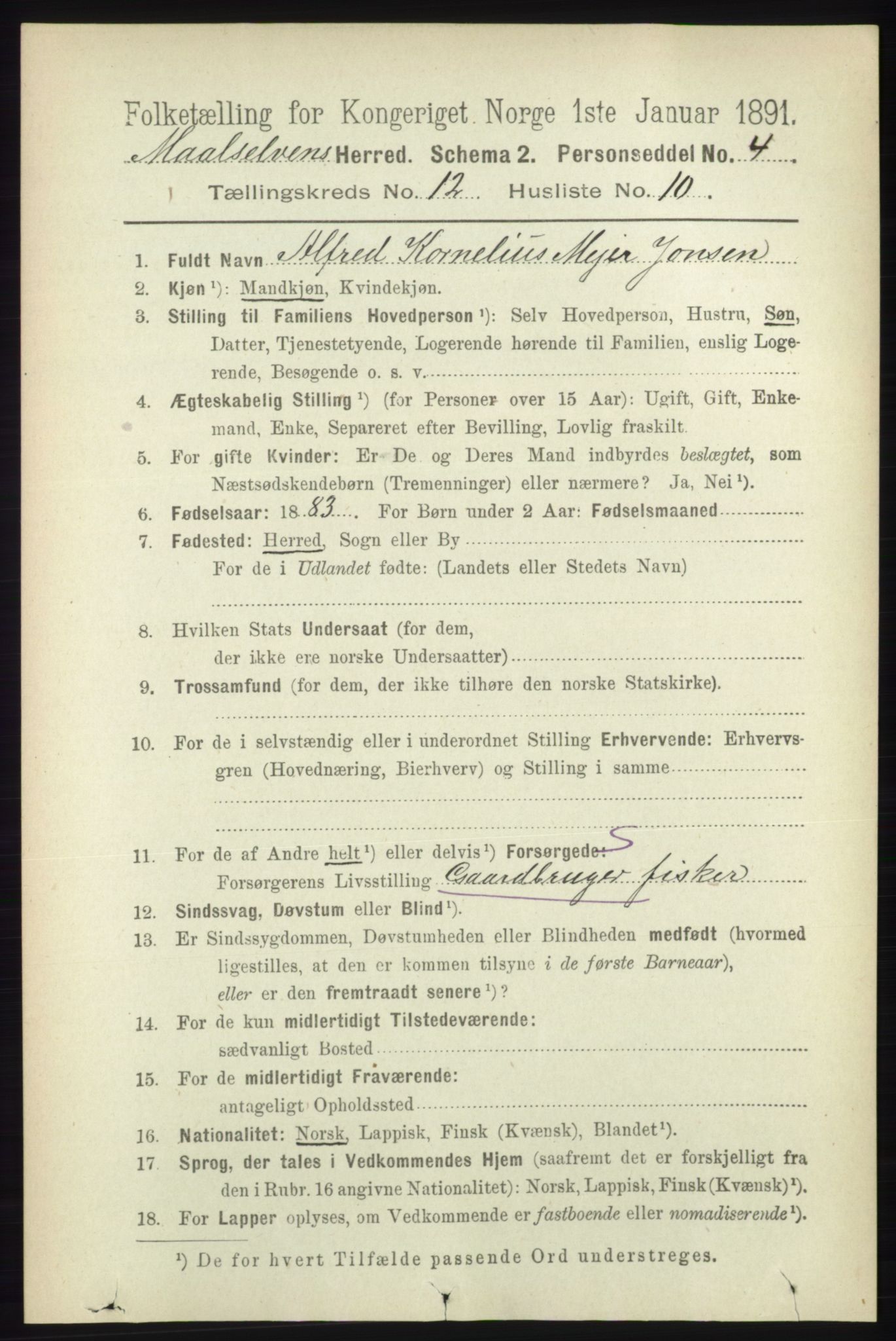 RA, 1891 census for 1924 Målselv, 1891, p. 3853