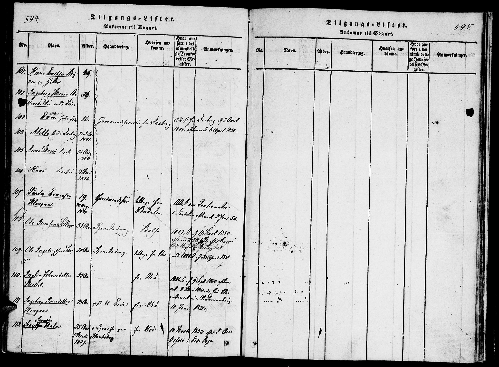Ministerialprotokoller, klokkerbøker og fødselsregistre - Møre og Romsdal, SAT/A-1454/542/L0551: Parish register (official) no. 542A01, 1818-1853, p. 594-595