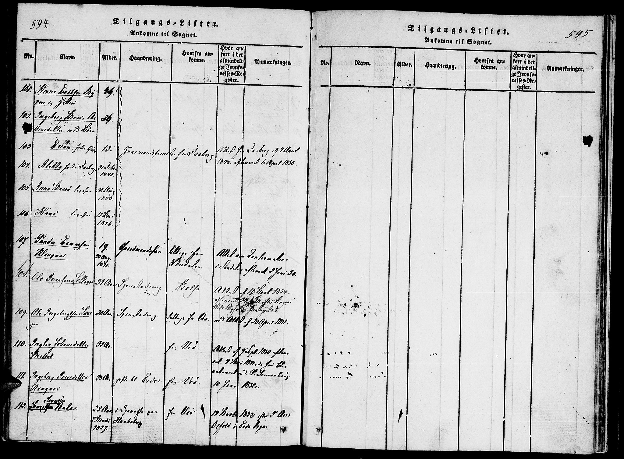 Ministerialprotokoller, klokkerbøker og fødselsregistre - Møre og Romsdal, AV/SAT-A-1454/542/L0551: Parish register (official) no. 542A01, 1818-1853, p. 594-595