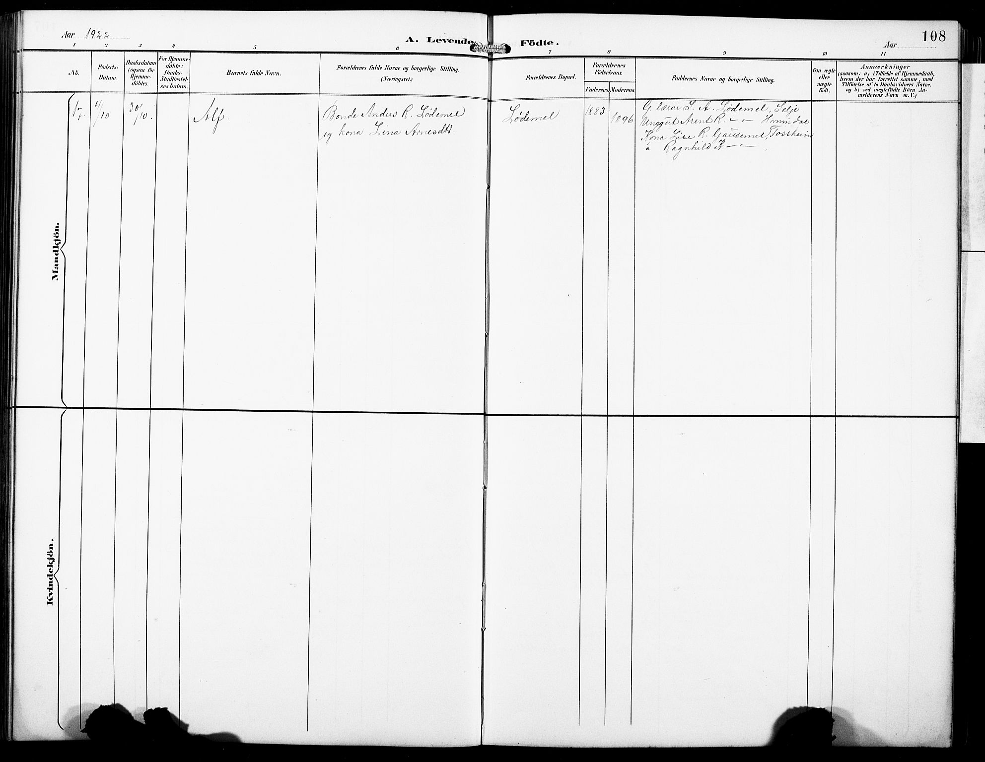 Hornindal sokneprestembete, AV/SAB-A-82401/H/Hab: Parish register (copy) no. A 2, 1894-1927, p. 108