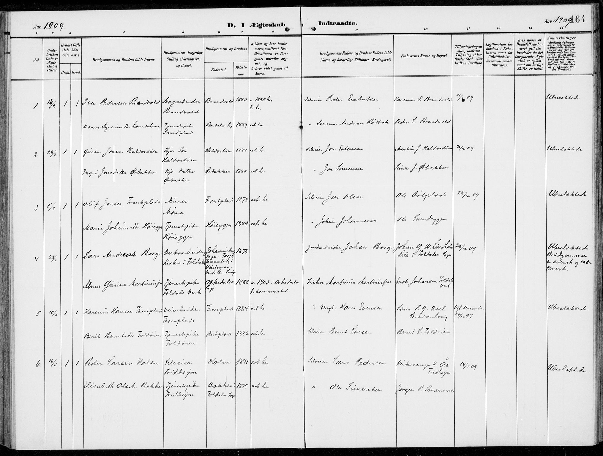 Alvdal prestekontor, SAH/PREST-060/H/Ha/Haa/L0004: Parish register (official) no. 4, 1907-1919, p. 164