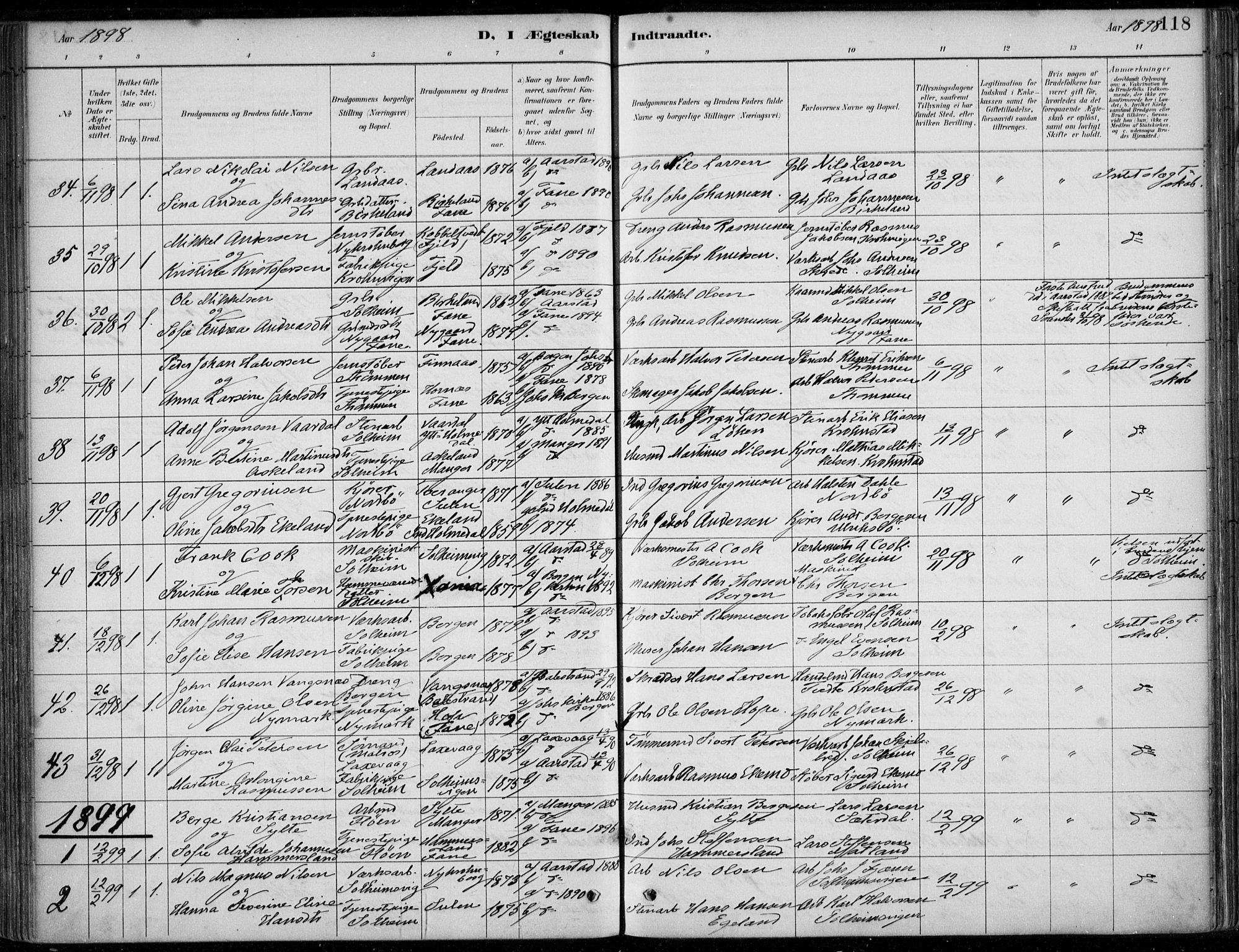 Årstad Sokneprestembete, AV/SAB-A-79301/H/Haa/L0006: Parish register (official) no. B 1, 1886-1901, p. 118