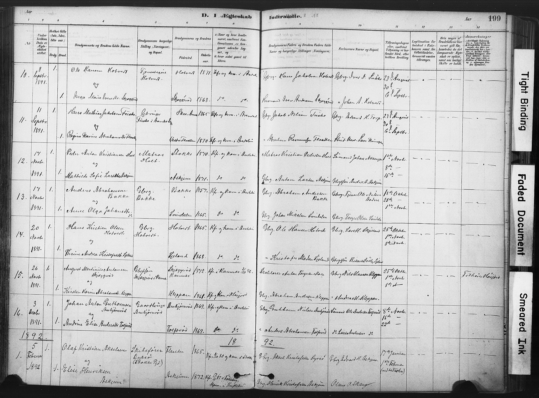 Andebu kirkebøker, AV/SAKO-A-336/F/Fa/L0007: Parish register (official) no. I 7, 1878-1899, p. 199