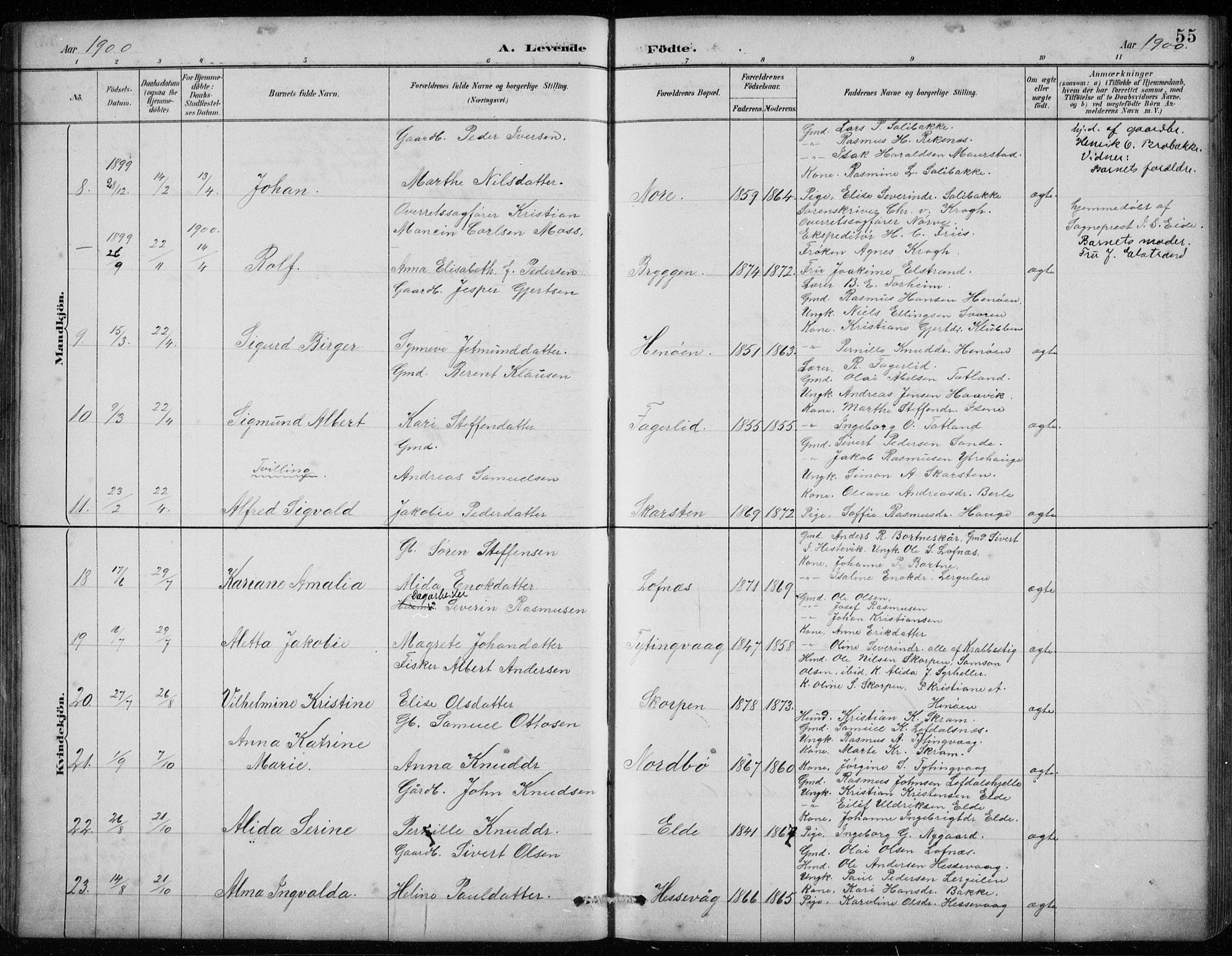 Davik sokneprestembete, AV/SAB-A-79701/H/Hab/Habc/L0002: Parish register (copy) no. C 2, 1889-1906, p. 55