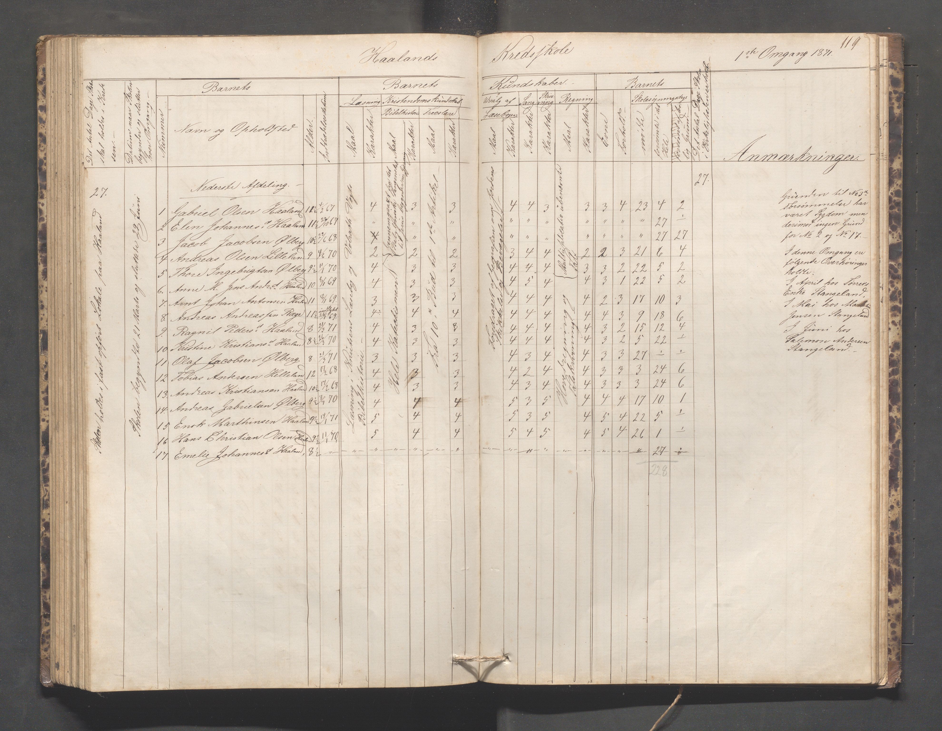 Håland kommune - Håland skole, IKAR/K-102441/H, 1866-1879, p. 118b-119a