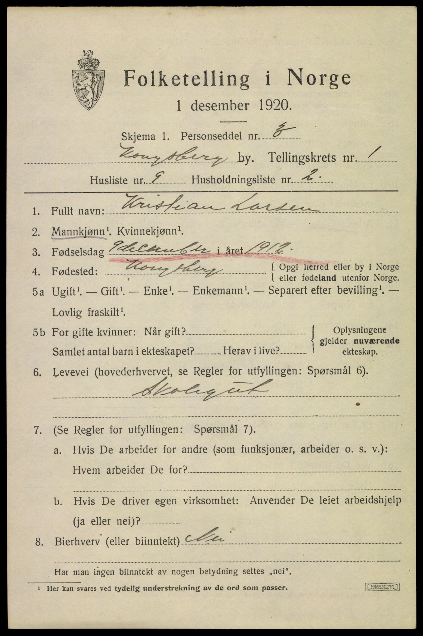 SAKO, 1920 census for Kongsberg, 1920, p. 5818