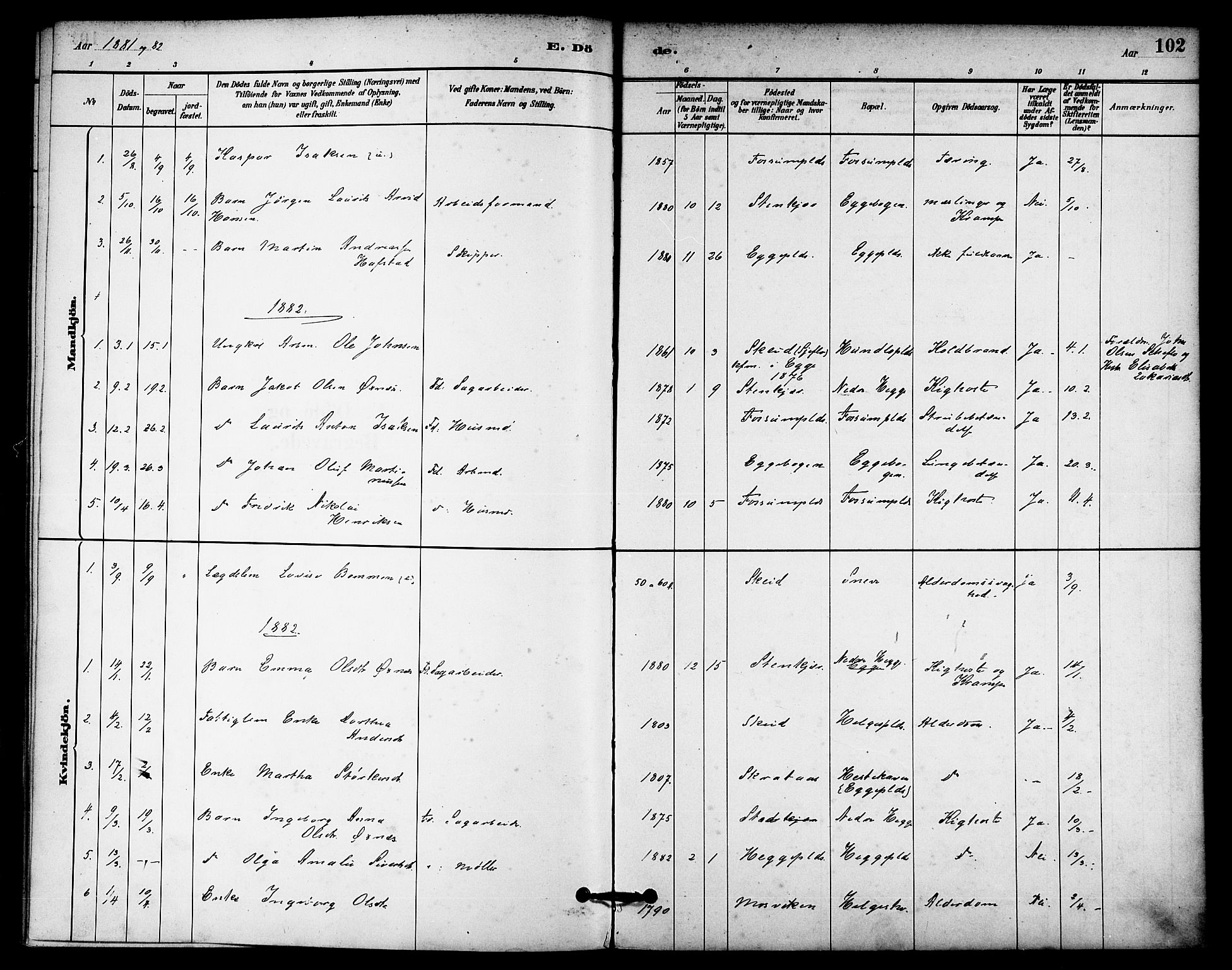 Ministerialprotokoller, klokkerbøker og fødselsregistre - Nord-Trøndelag, AV/SAT-A-1458/740/L0378: Parish register (official) no. 740A01, 1881-1895, p. 102