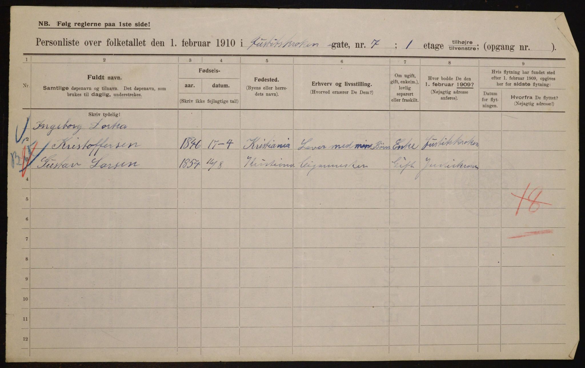 OBA, Municipal Census 1910 for Kristiania, 1910, p. 46313