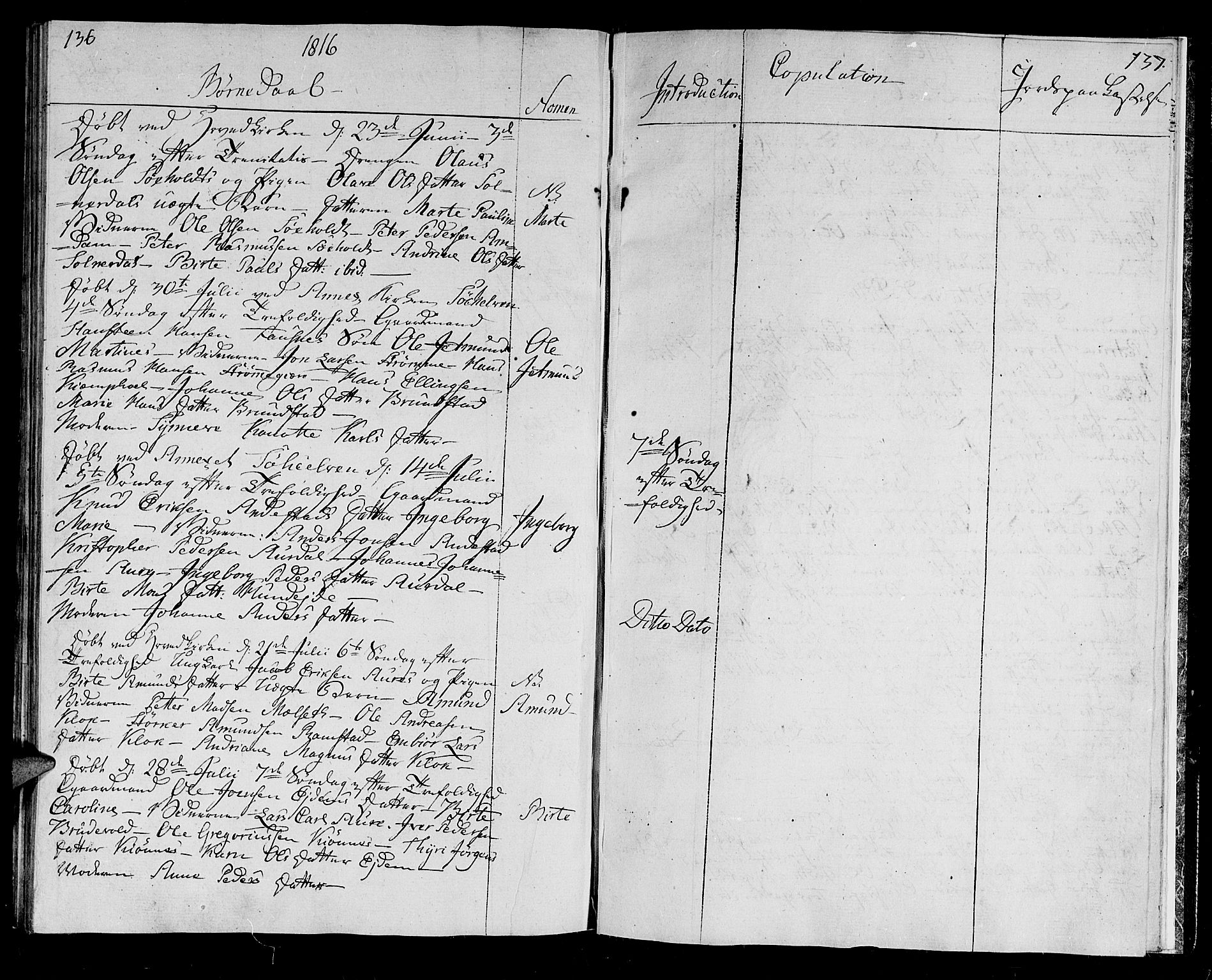 Ministerialprotokoller, klokkerbøker og fødselsregistre - Møre og Romsdal, AV/SAT-A-1454/522/L0309: Parish register (official) no. 522A04, 1810-1816, p. 136-137