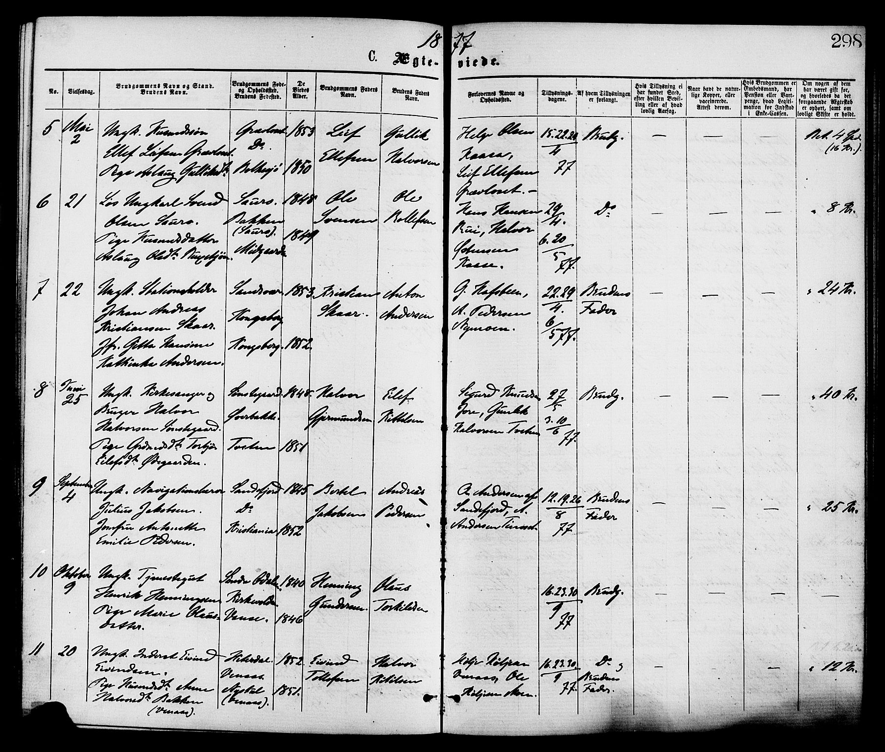 Gransherad kirkebøker, SAKO/A-267/F/Fa/L0004: Parish register (official) no. I 4, 1871-1886, p. 298