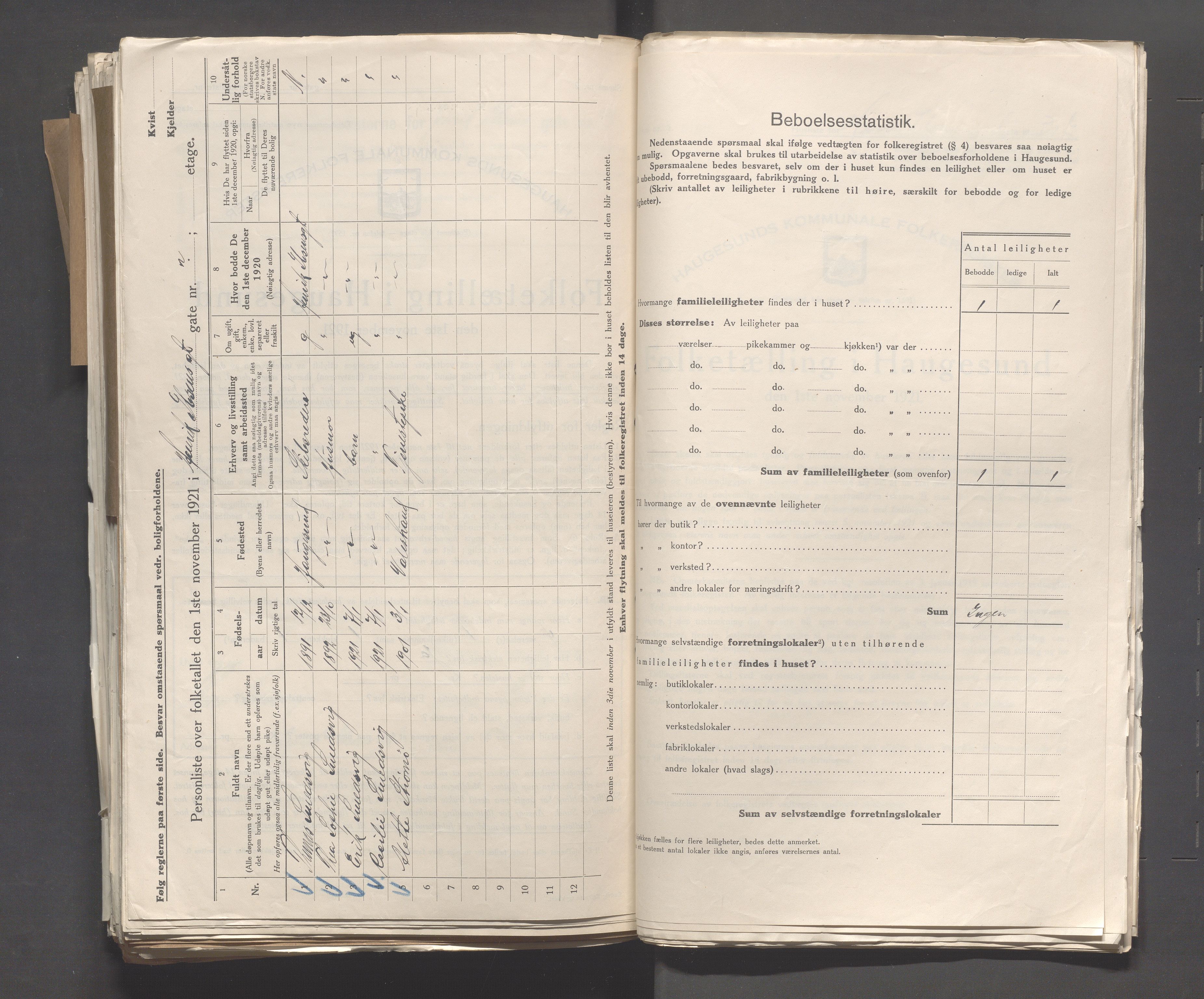 IKAR, Local census 1.11.1921 for Haugesund, 1921, p. 2201