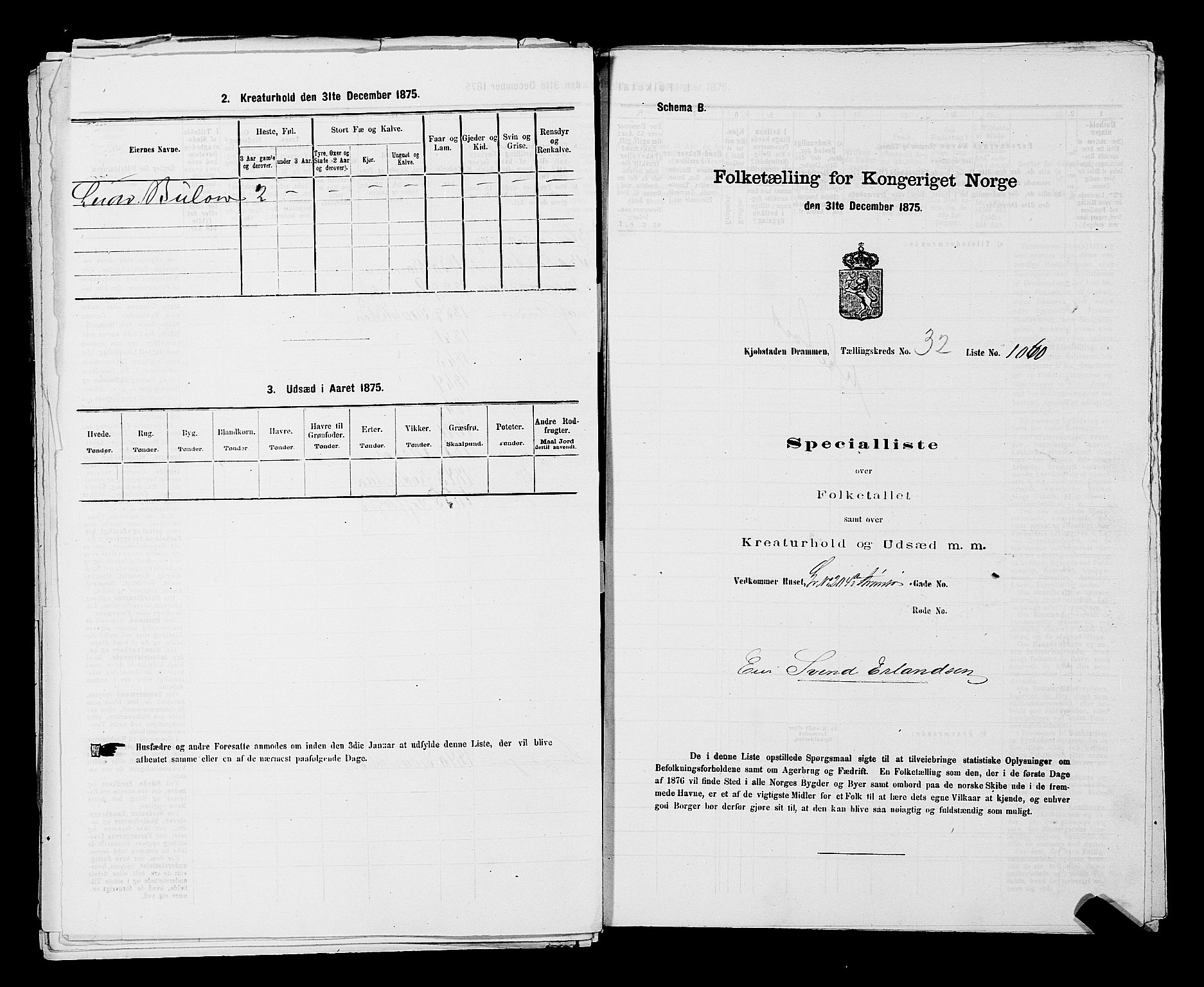 SAKO, 1875 census for 0602 Drammen, 1875, p. 2913