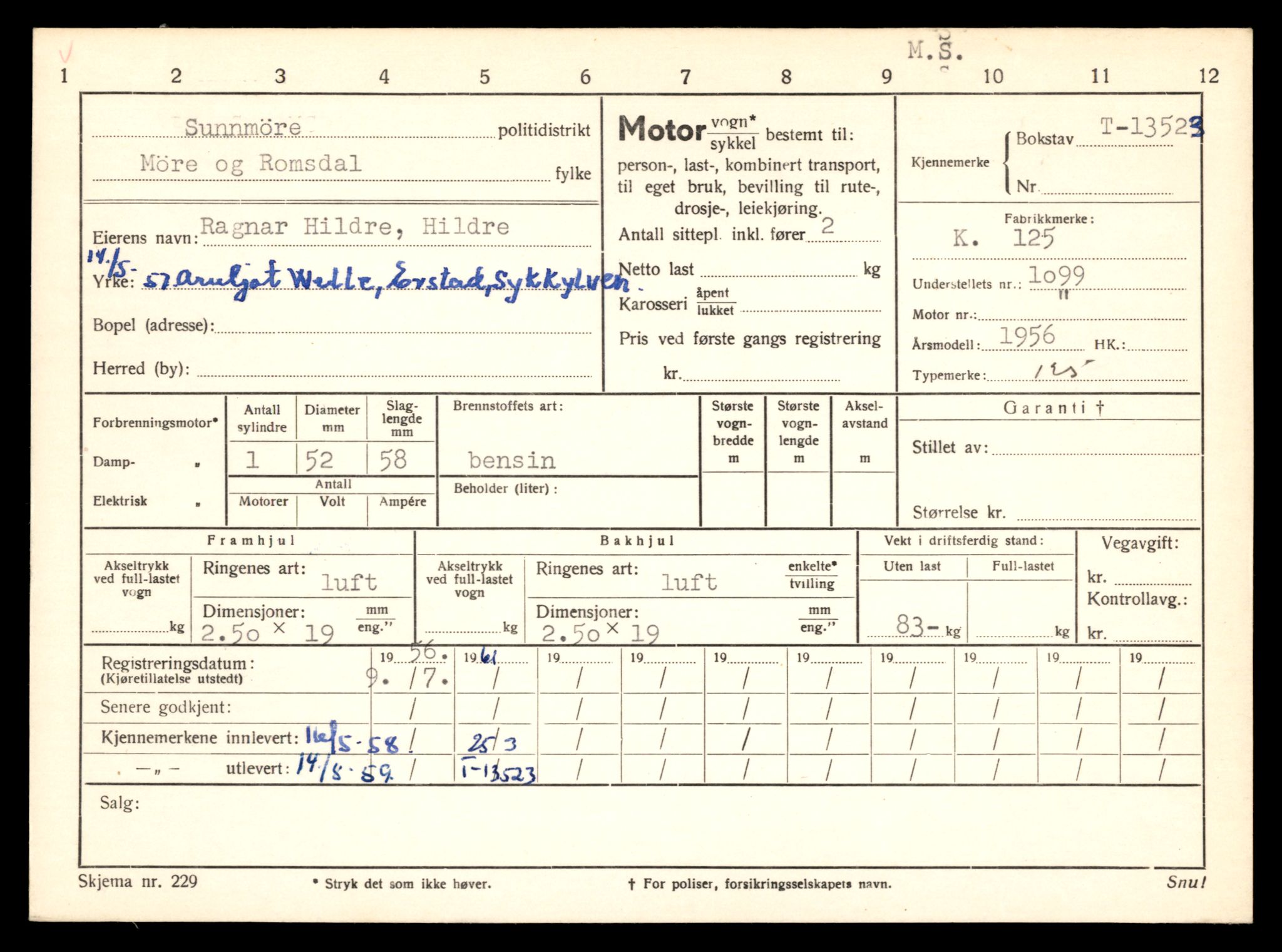 Møre og Romsdal vegkontor - Ålesund trafikkstasjon, AV/SAT-A-4099/F/Fe/L0039: Registreringskort for kjøretøy T 13361 - T 13530, 1927-1998, p. 2833