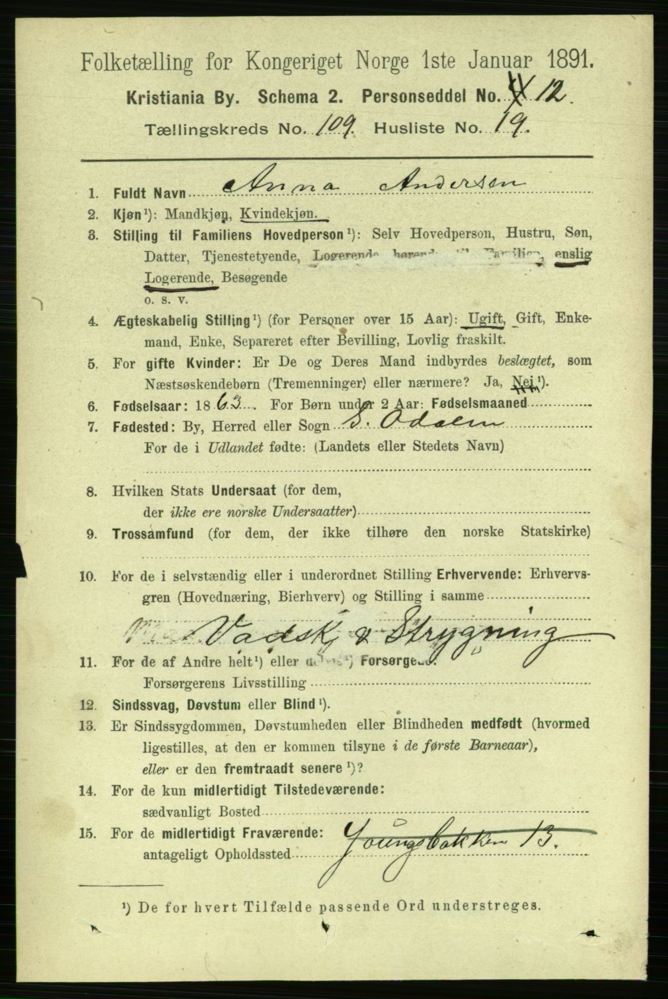 RA, 1891 census for 0301 Kristiania, 1891, p. 57054