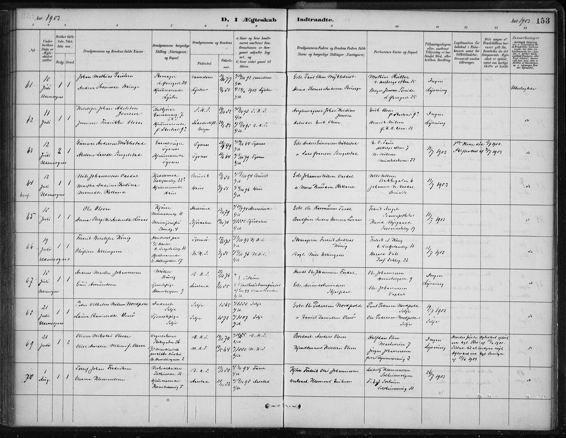 Korskirken sokneprestembete, AV/SAB-A-76101/H/Hab: Parish register (copy) no. D 3, 1887-1906, p. 153