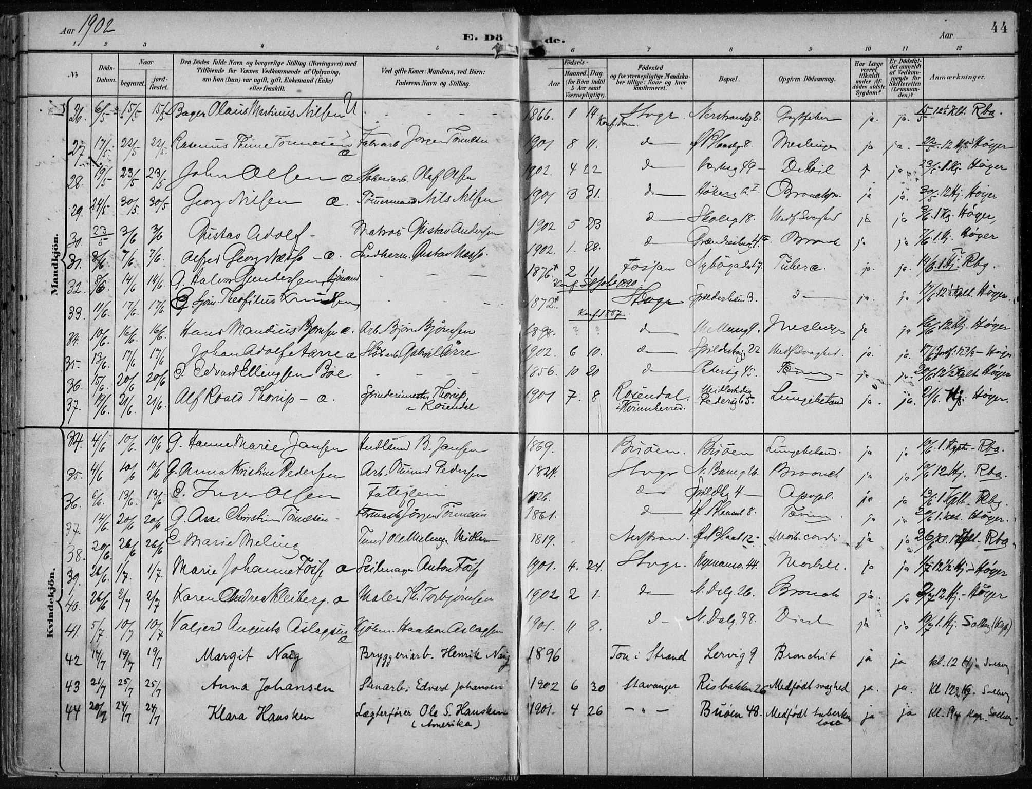 St. Johannes sokneprestkontor, AV/SAST-A-101814/001/30/30BA/L0005: Parish register (official) no. A 5, 1898-1919, p. 44