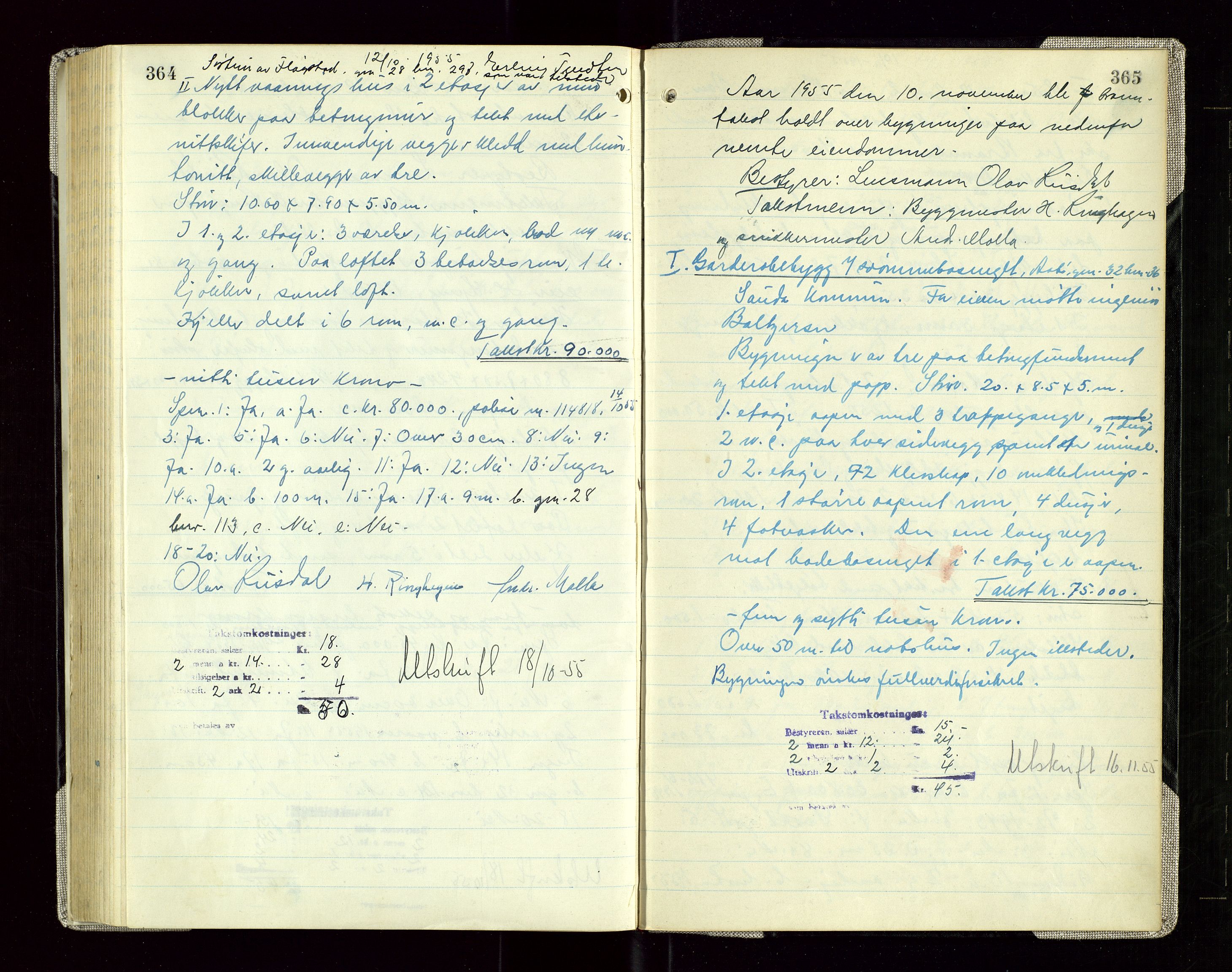 Sauda lensmannskontor, SAST/A-100177/Goa/L0005: "Branntakstprotokoll for Sauda lensmannsdistrikt", 1946-1955, p. 364-365