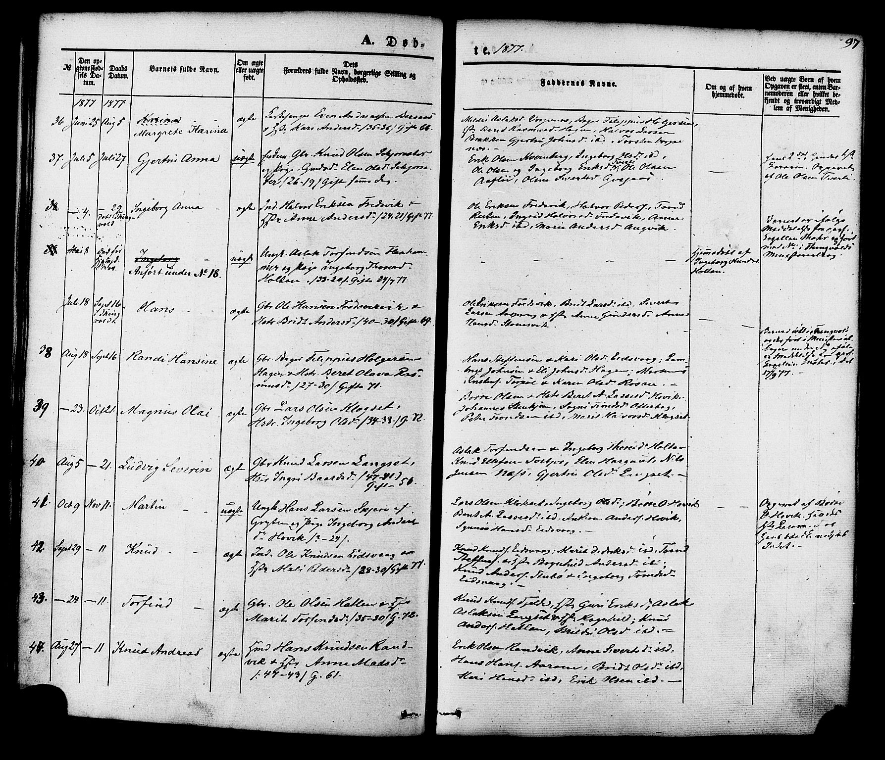 Ministerialprotokoller, klokkerbøker og fødselsregistre - Møre og Romsdal, AV/SAT-A-1454/551/L0625: Parish register (official) no. 551A05, 1846-1879, p. 97