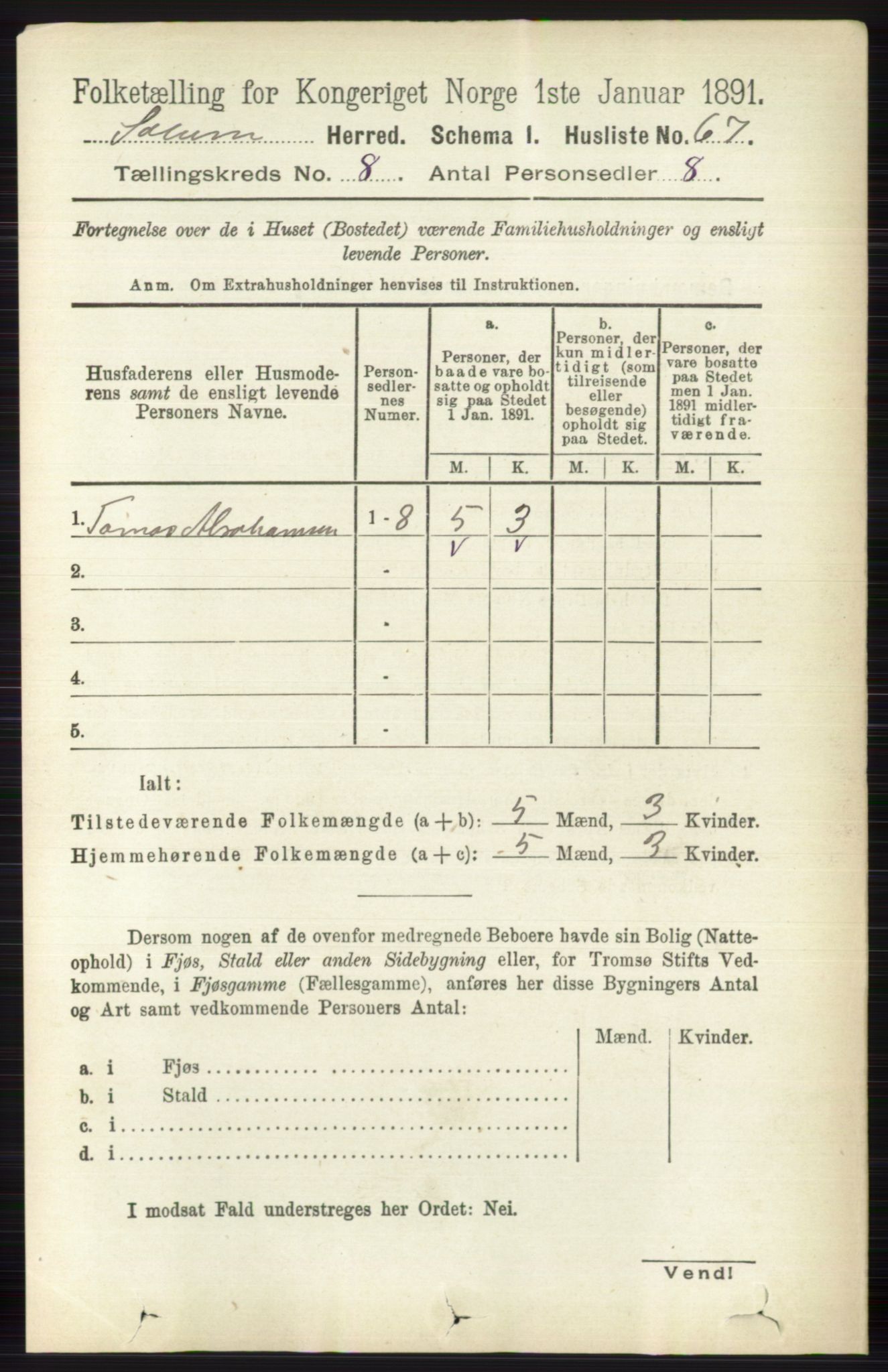 RA, 1891 census for 0818 Solum, 1891, p. 4094