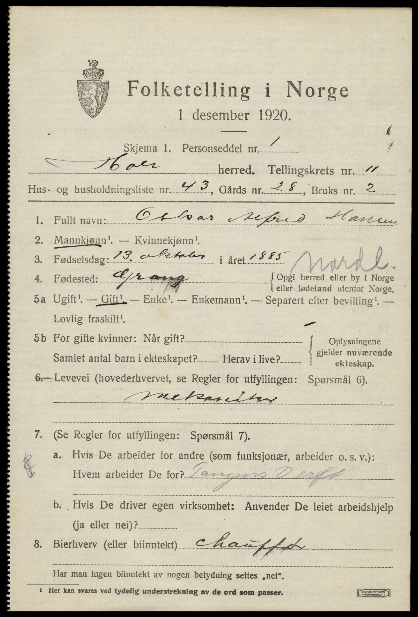 SAK, 1920 census for Holt, 1920, p. 6602