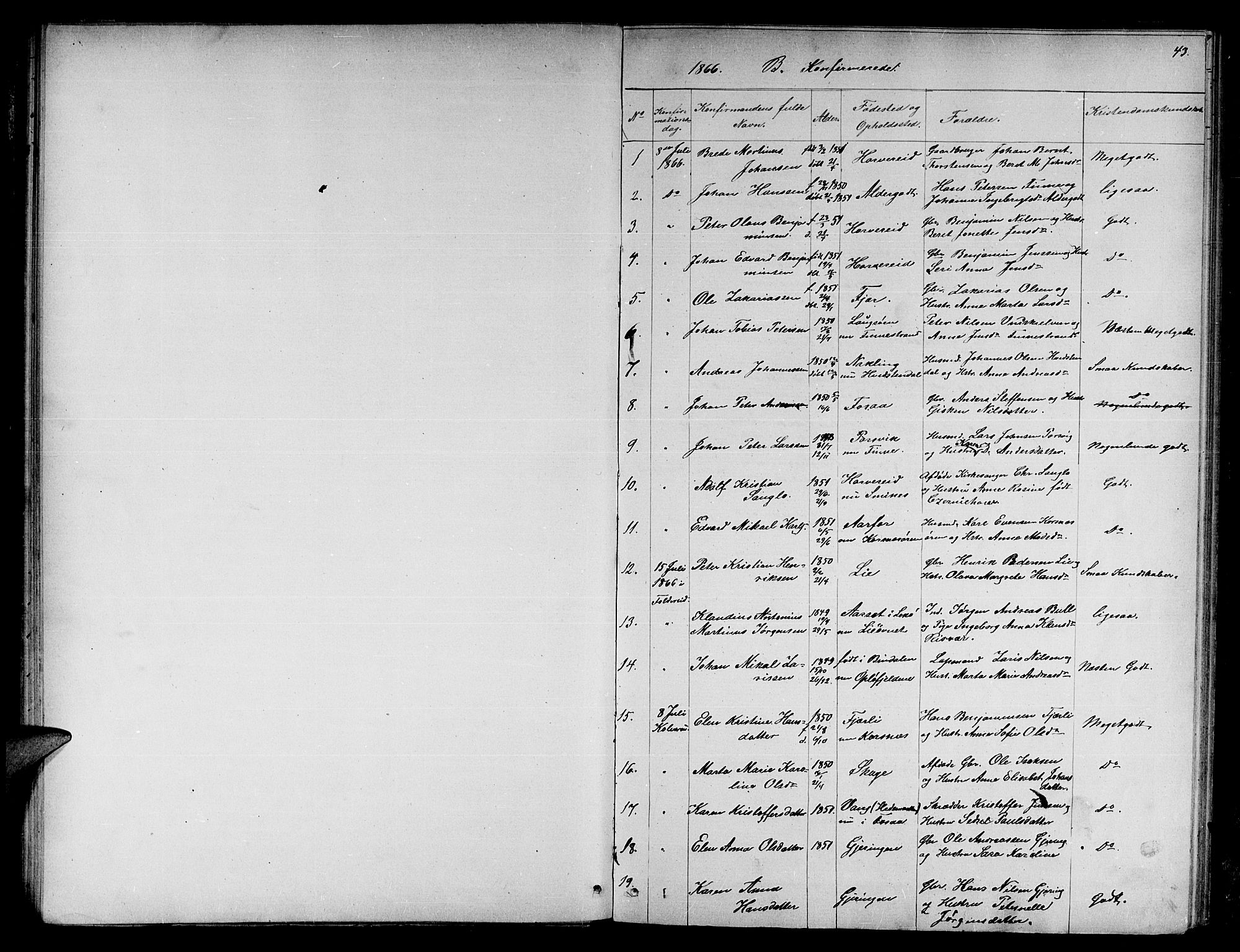 Ministerialprotokoller, klokkerbøker og fødselsregistre - Nord-Trøndelag, SAT/A-1458/780/L0650: Parish register (copy) no. 780C02, 1866-1884, p. 43