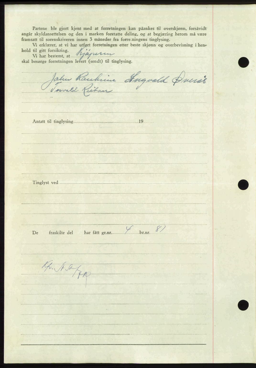 Nordmøre sorenskriveri, AV/SAT-A-4132/1/2/2Ca: Mortgage book no. A110, 1948-1949, Diary no: : 319/1949