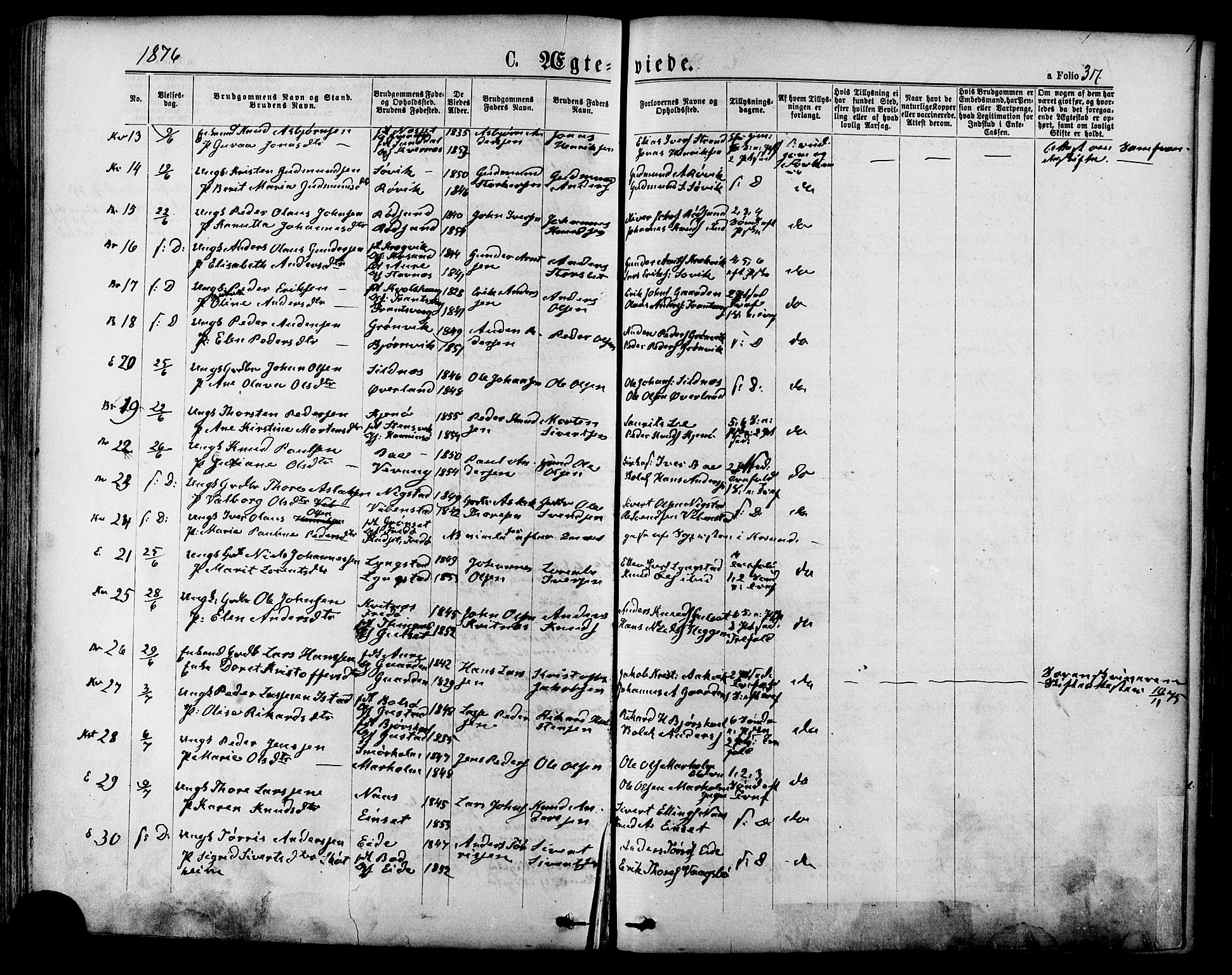 Ministerialprotokoller, klokkerbøker og fødselsregistre - Møre og Romsdal, AV/SAT-A-1454/568/L0805: Parish register (official) no. 568A12 /1, 1869-1884, p. 317