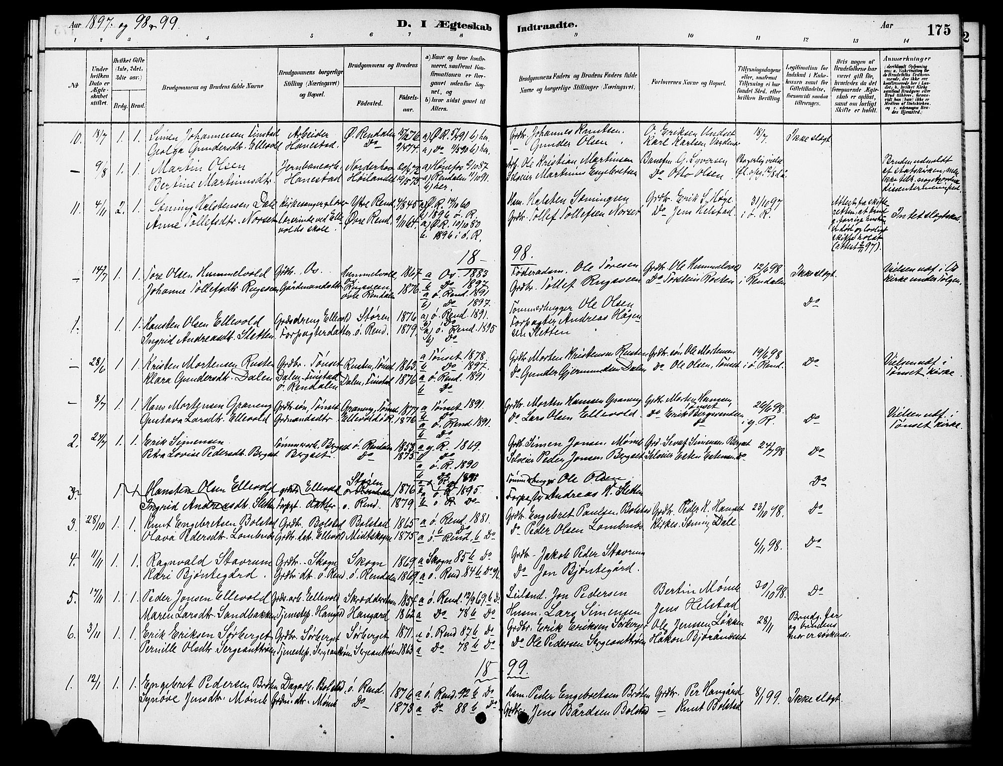 Rendalen prestekontor, SAH/PREST-054/H/Ha/Hab/L0003: Parish register (copy) no. 3, 1879-1904, p. 175
