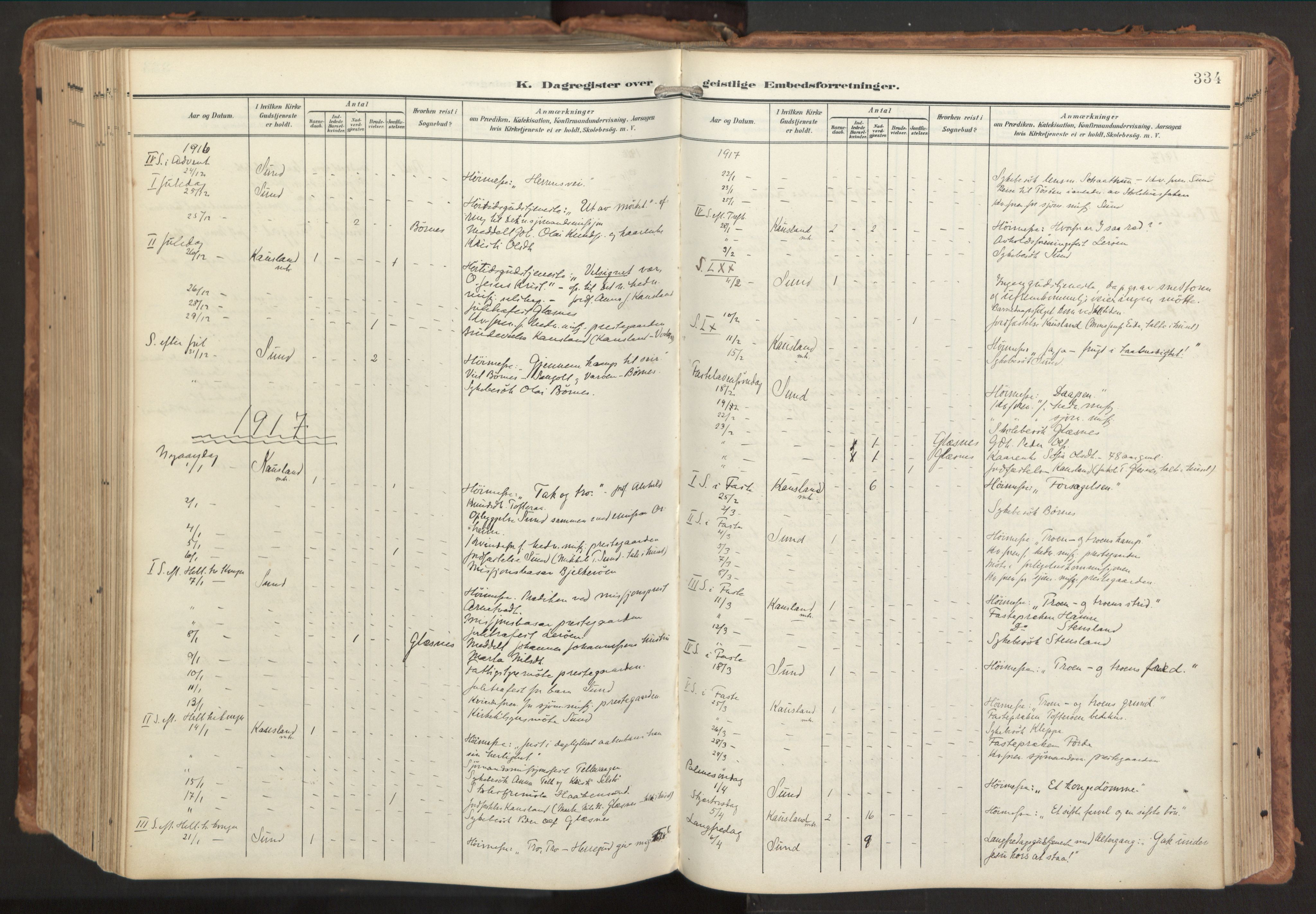 Sund sokneprestembete, AV/SAB-A-99930: Parish register (official) no. B 2, 1907-1926, p. 334