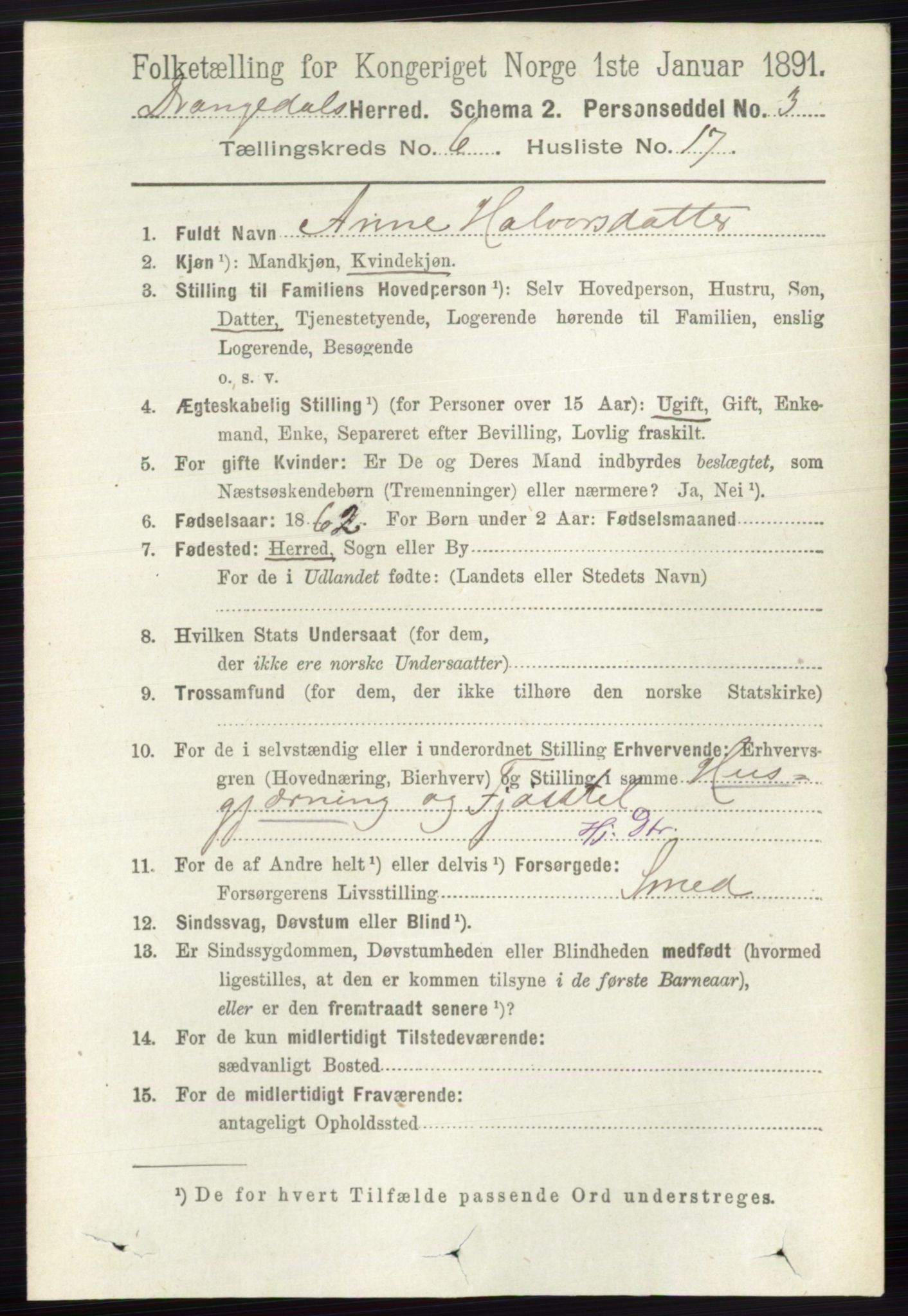 RA, 1891 census for 0817 Drangedal, 1891, p. 2114