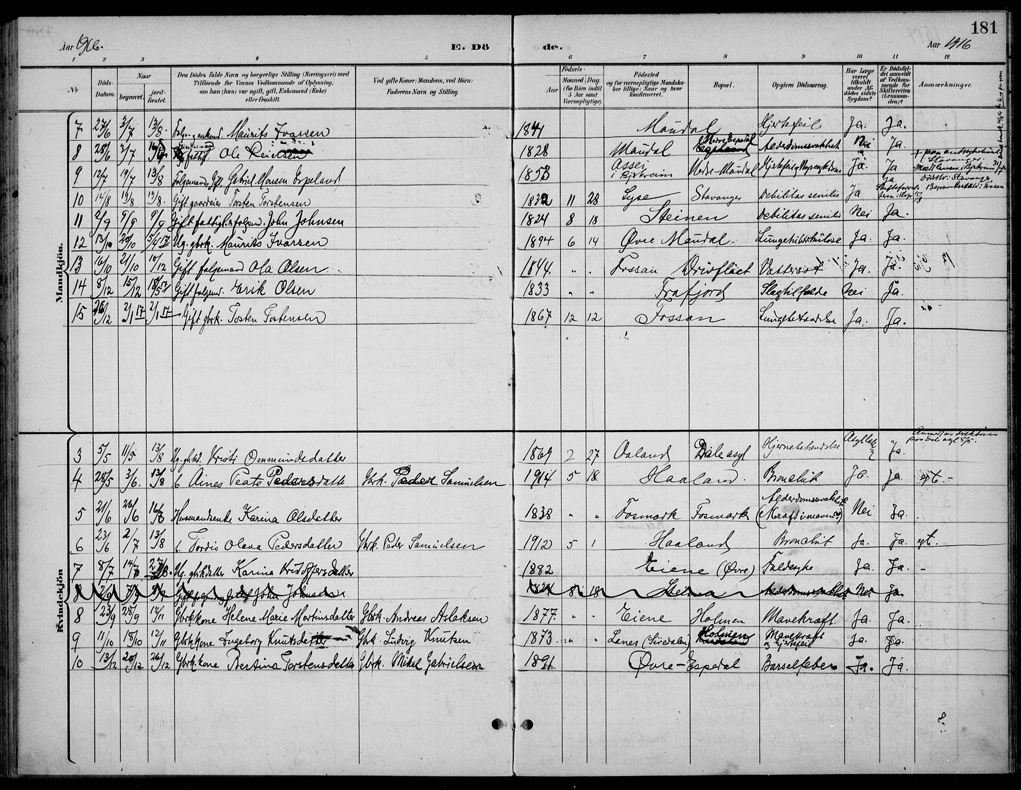 Høgsfjord sokneprestkontor, AV/SAST-A-101624/H/Ha/Haa/L0007: Parish register (official) no. A 7, 1898-1917, p. 181