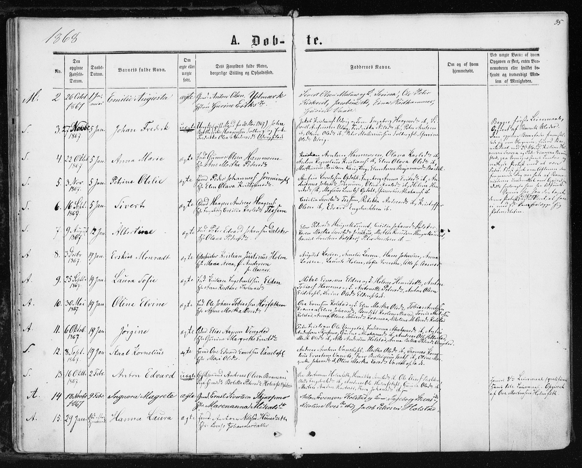 Ministerialprotokoller, klokkerbøker og fødselsregistre - Nord-Trøndelag, AV/SAT-A-1458/741/L0394: Parish register (official) no. 741A08, 1864-1877, p. 35