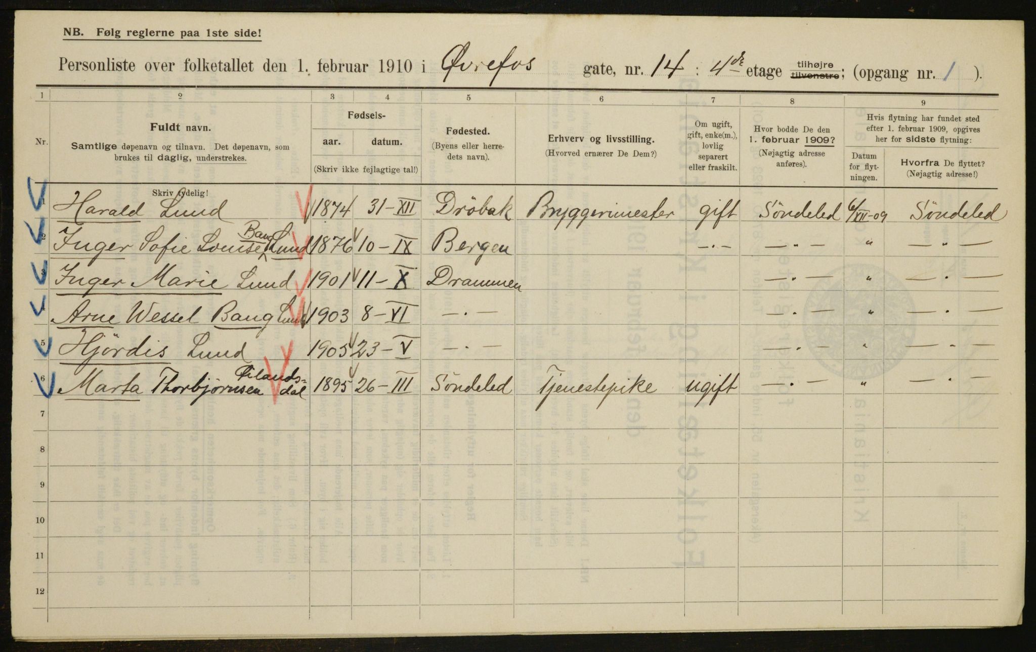 OBA, Municipal Census 1910 for Kristiania, 1910, p. 123007