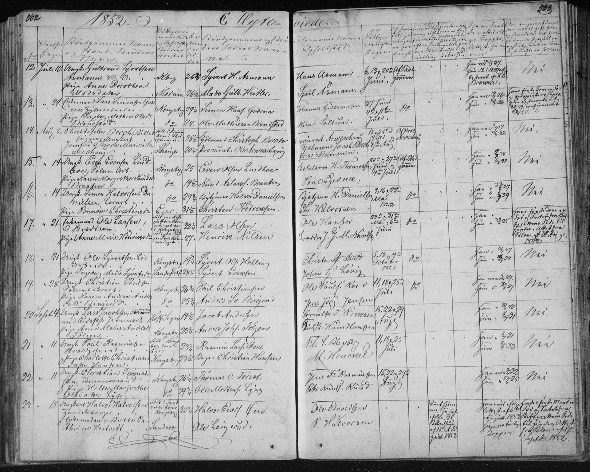 Kongsberg kirkebøker, AV/SAKO-A-22/F/Fa/L0009: Parish register (official) no. I 9, 1839-1858, p. 502-503