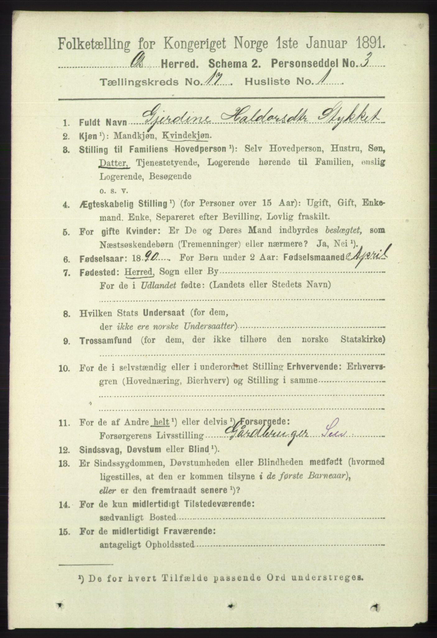 RA, 1891 census for 1243 Os, 1891, p. 3720