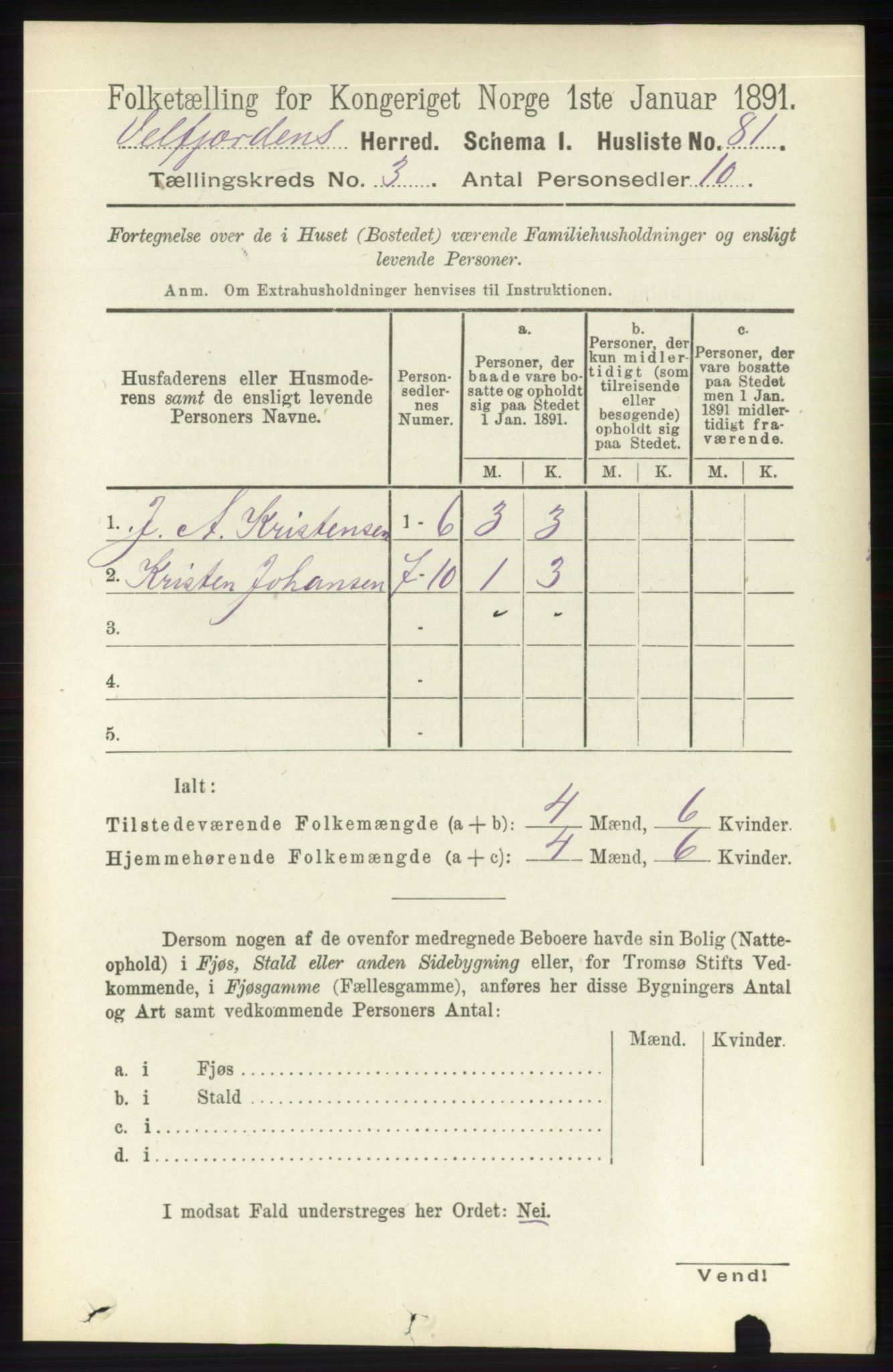 RA, 1891 census for 1813 Velfjord, 1891, p. 1021