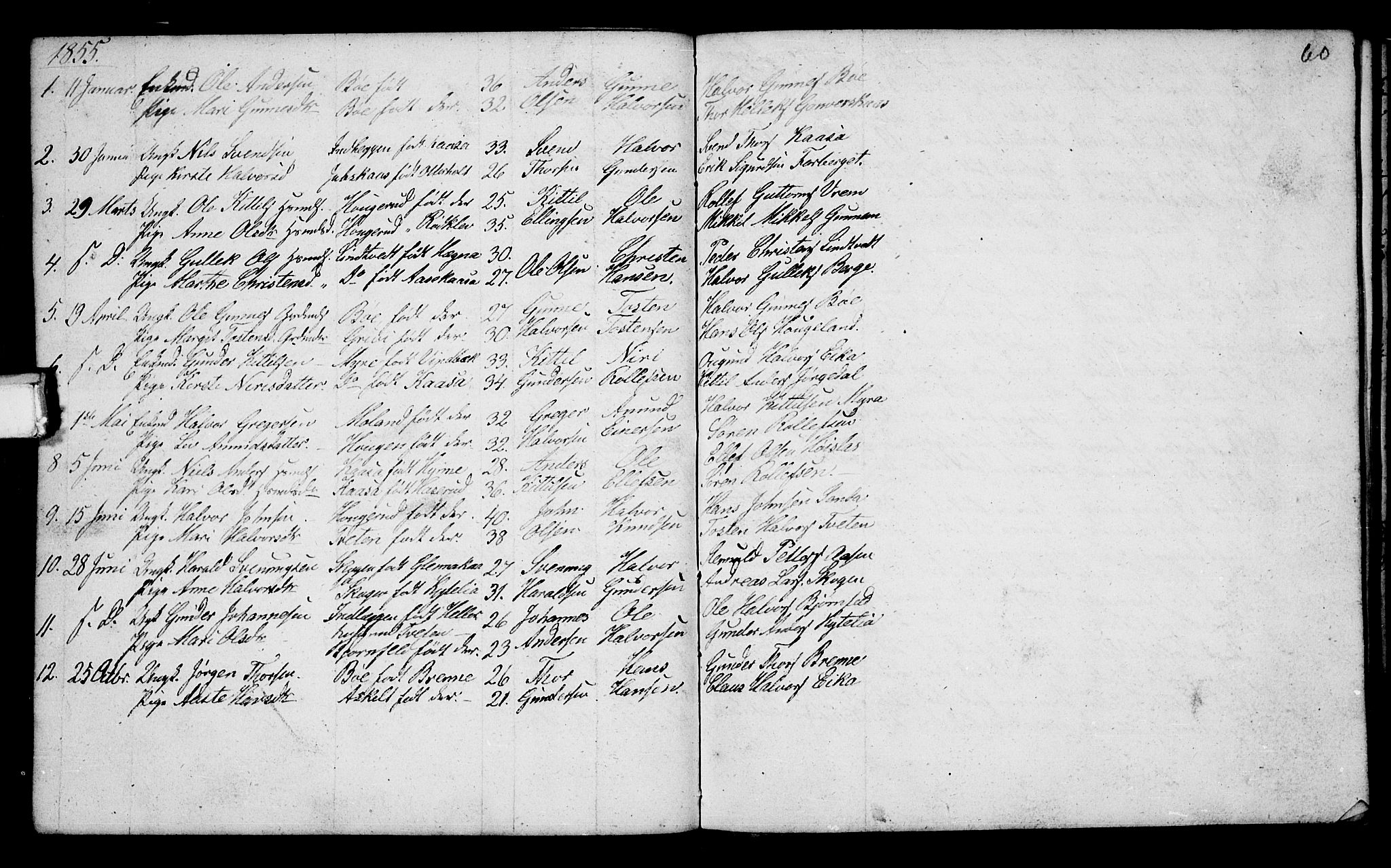 Bø kirkebøker, SAKO/A-257/G/Ga/L0002: Parish register (copy) no. 2, 1853-1866, p. 60